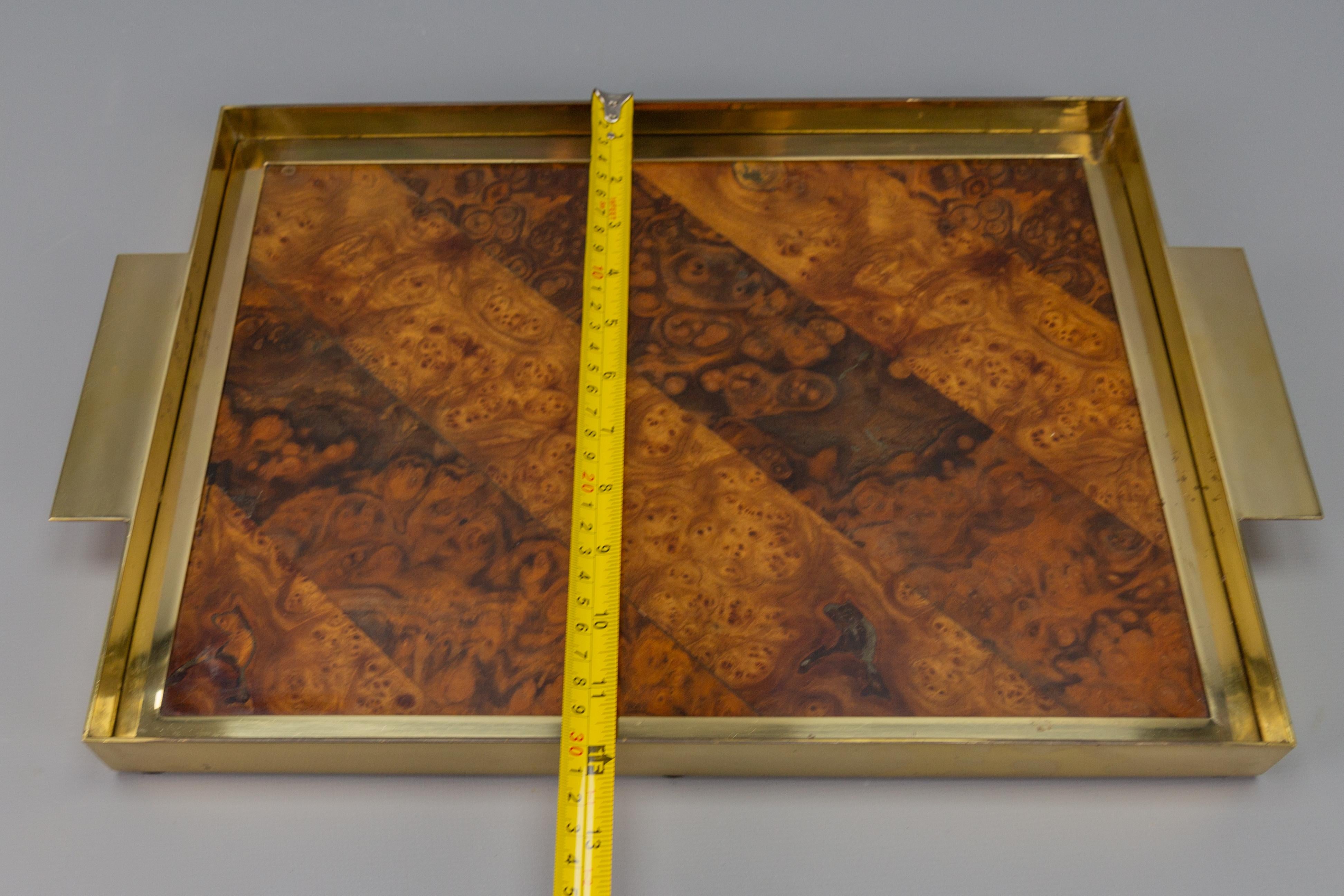 Mid-Century Brown and Golden Color Serving Tray with Burr Wood Effect, 1960s For Sale 10