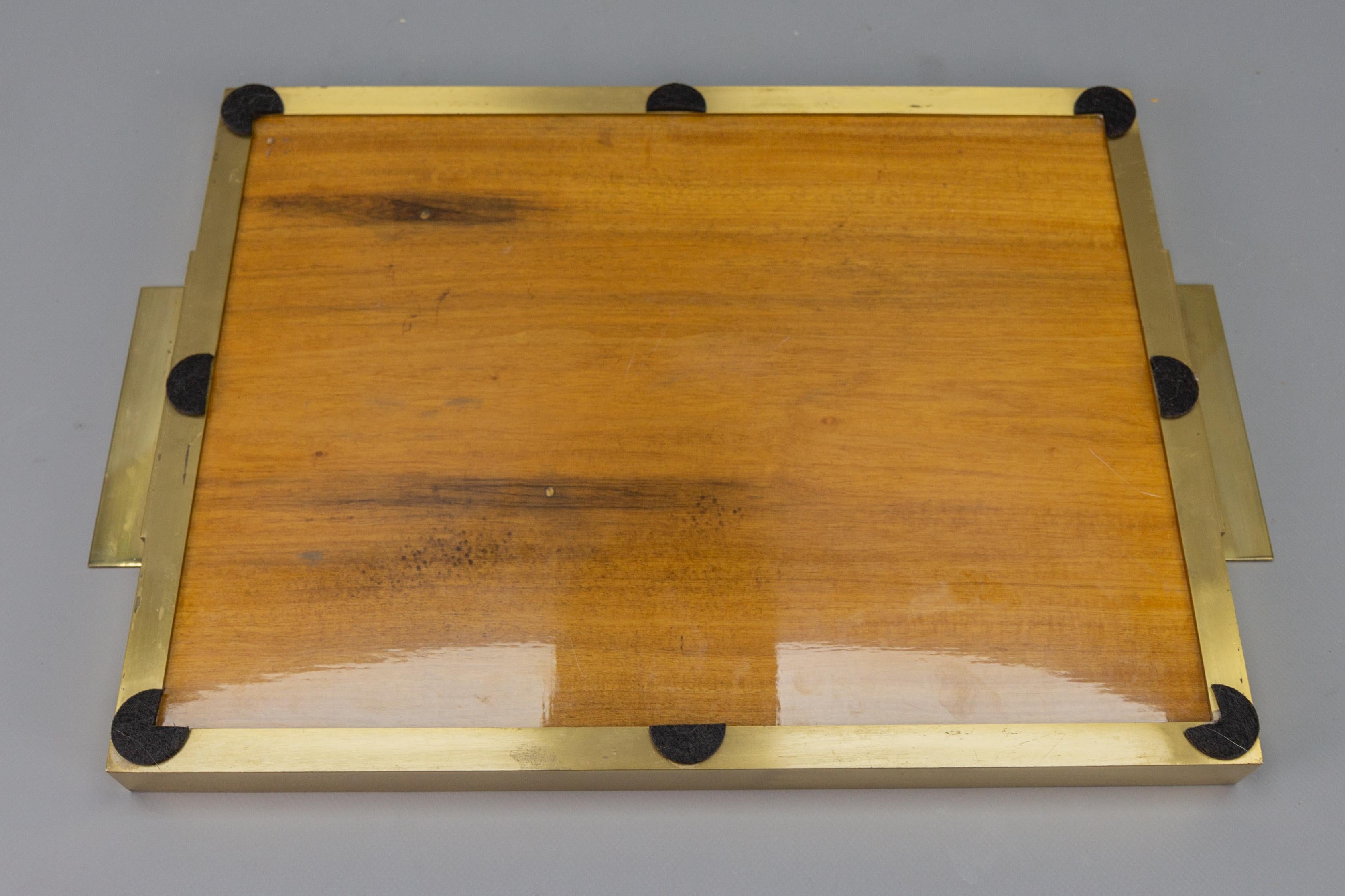 Mid-Century Brown and Golden Color Serving Tray with Burr Wood Effect, 1960s For Sale 11