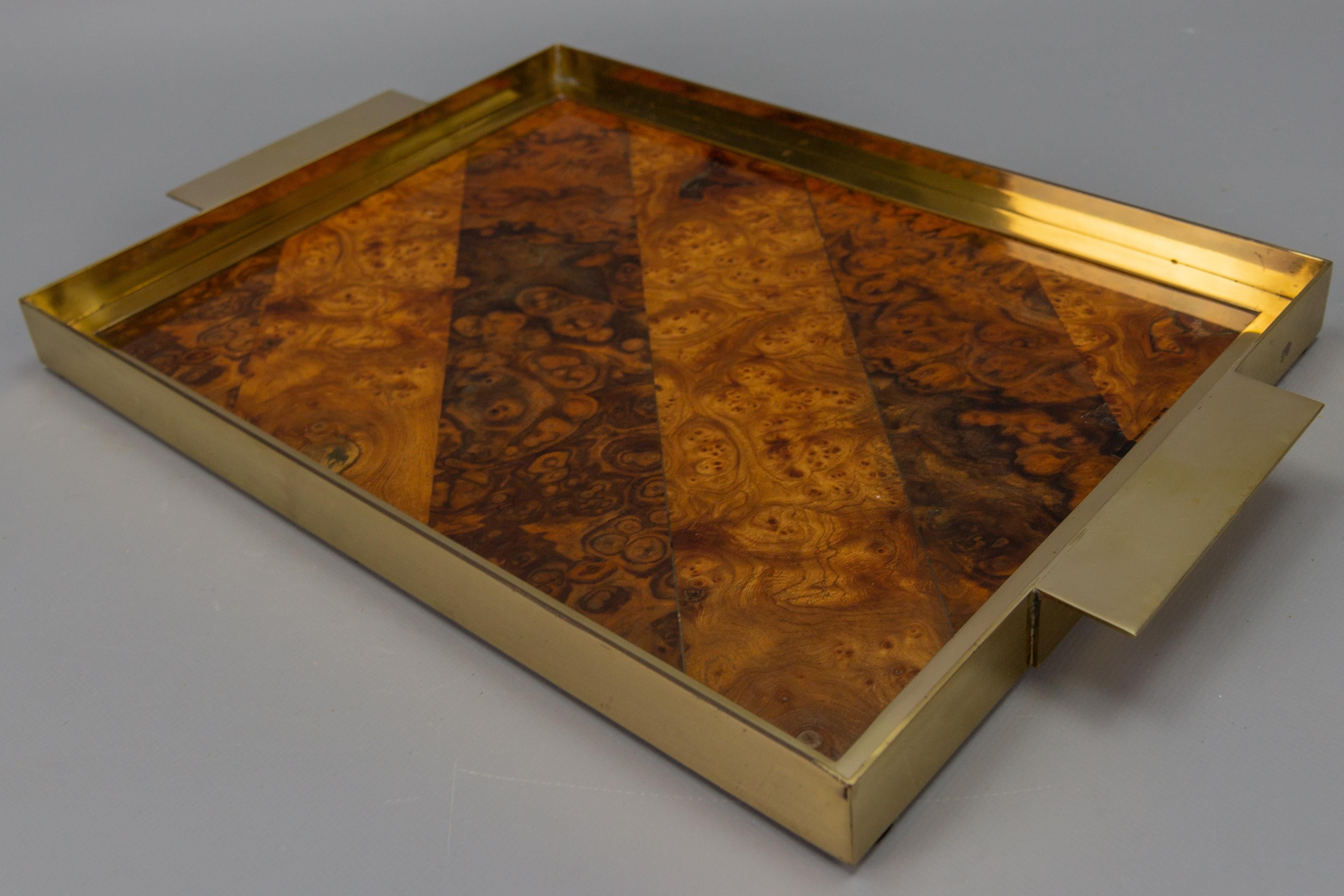 Mid-Century Modern Mid-Century Brown and Golden Color Serving Tray with Burr Wood Effect, 1960s For Sale