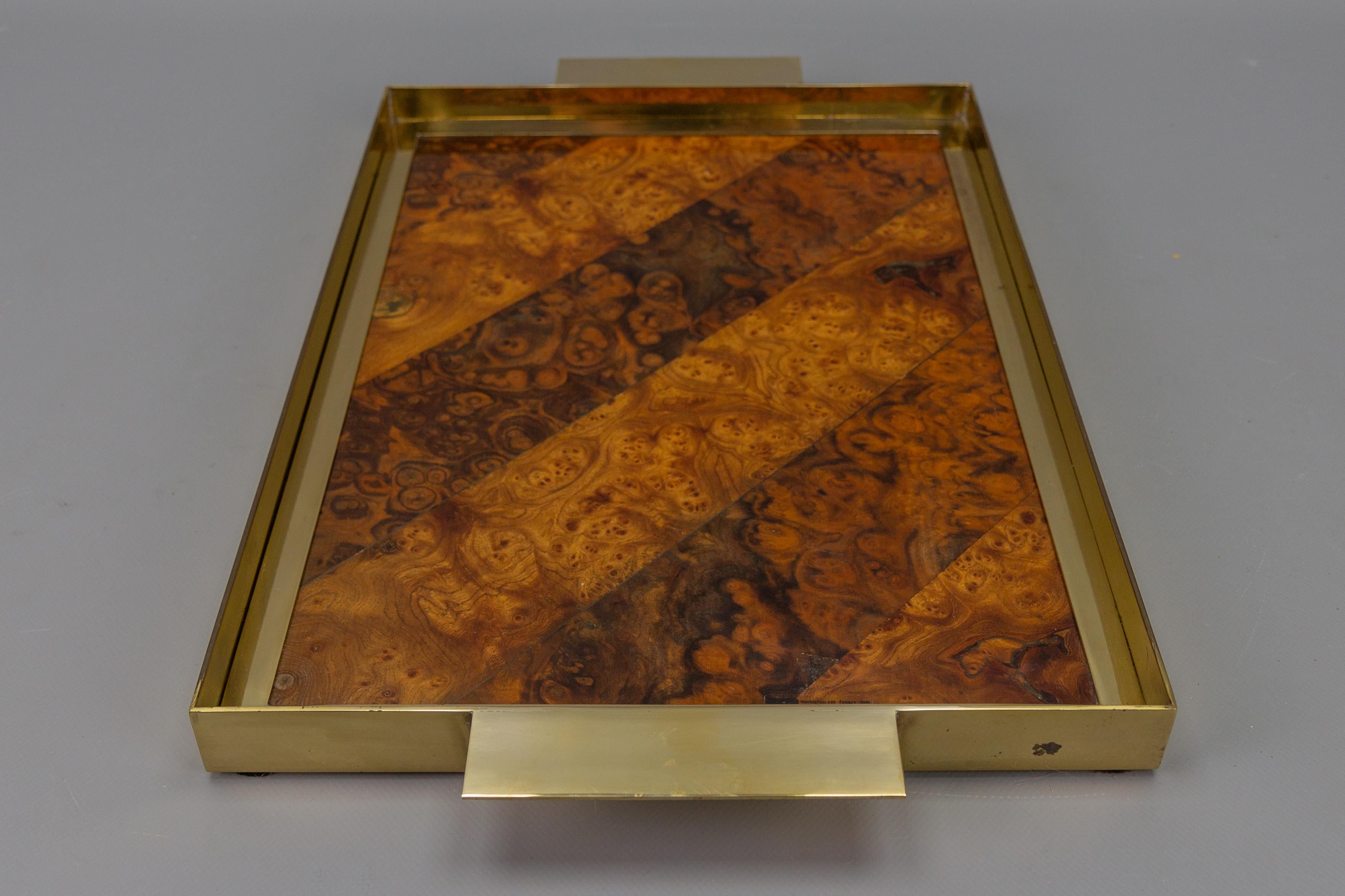 Italian Mid-Century Brown and Golden Color Serving Tray with Burr Wood Effect, 1960s For Sale