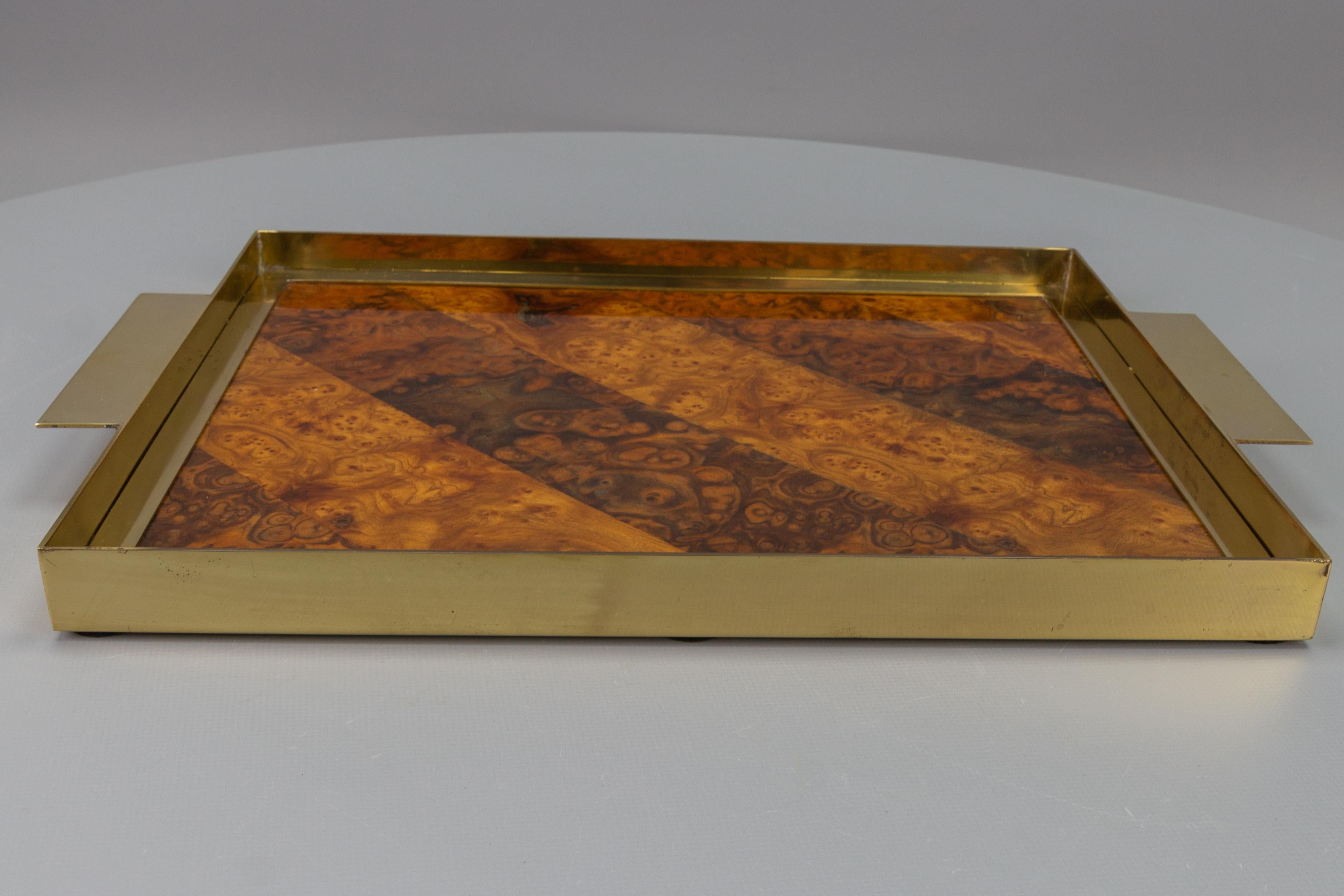 Mid-Century Brown and Golden Color Serving Tray with Burr Wood Effect, 1960s For Sale 1