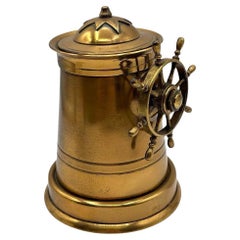 Mid Century Brass Pop-Up Cigarette Nautical Lighthouse Dispense w/ Ship Helm