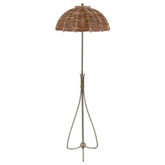 Mid-Century Brass 
Rattan Floor Lamp, Italy 1950s