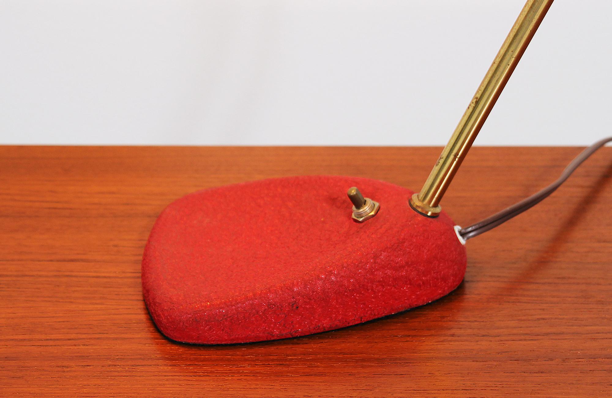 Mid-20th Century Midcentury Brass and Red Enameled Desk Lamp