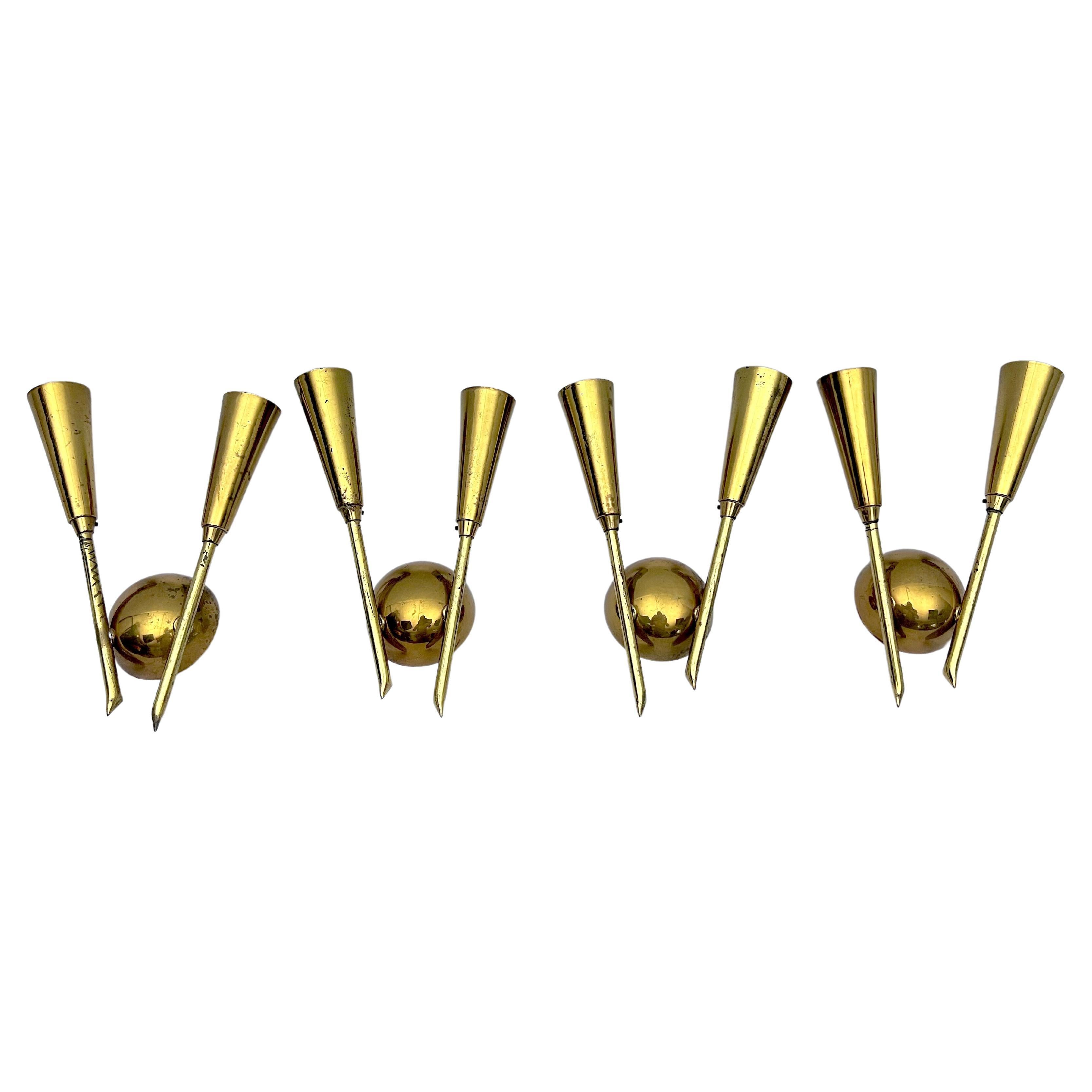 Mid-Century brass sconces in Stilnovo manner. Set of 4. Italy 1950s