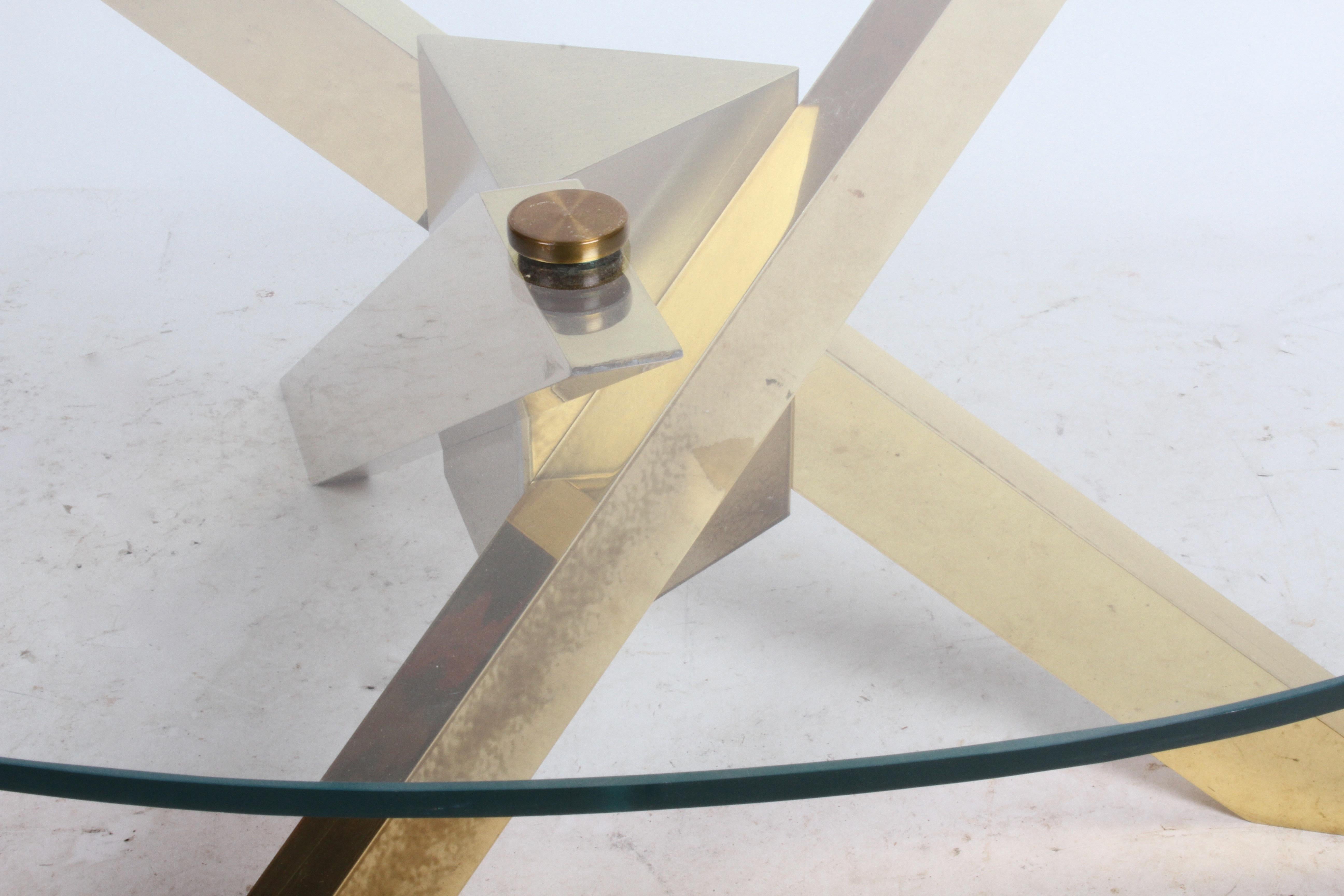 Mid-Century Brass Sculptural Tripod Base with Glass Top, Coffee Table 1