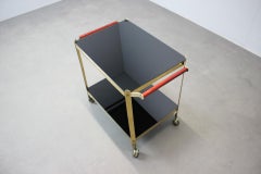 Mid-Century Messing Servierwagen mit schwarzem Glas, Deutschland, 1970er