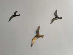 Mid-century Brass Set of 3 Bird Family for Wall Decoration, 1960s, Germany