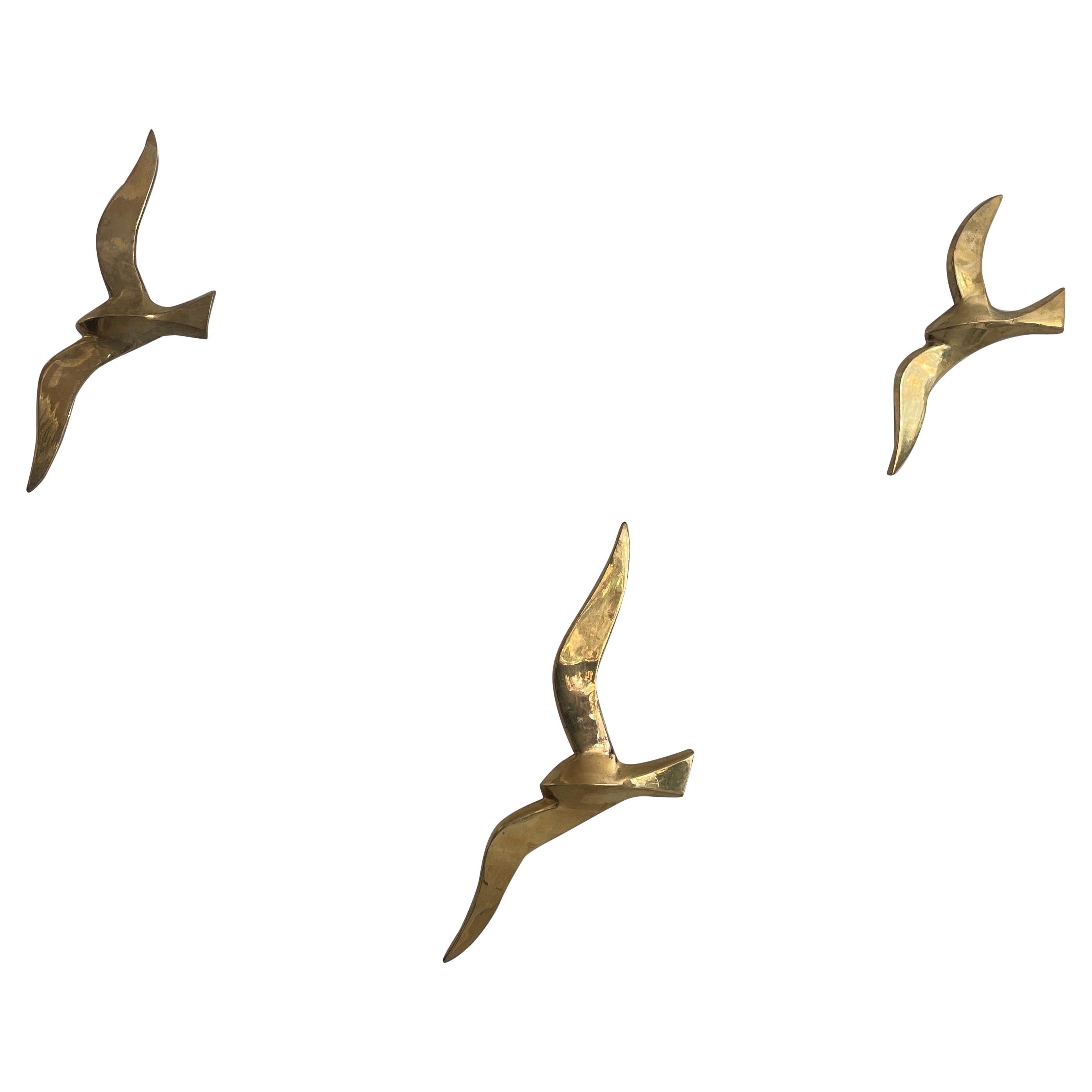 Mid-century Messing Satz von 3 Vogel Familie für Wanddekoration, 1960er Jahre, Deutschland