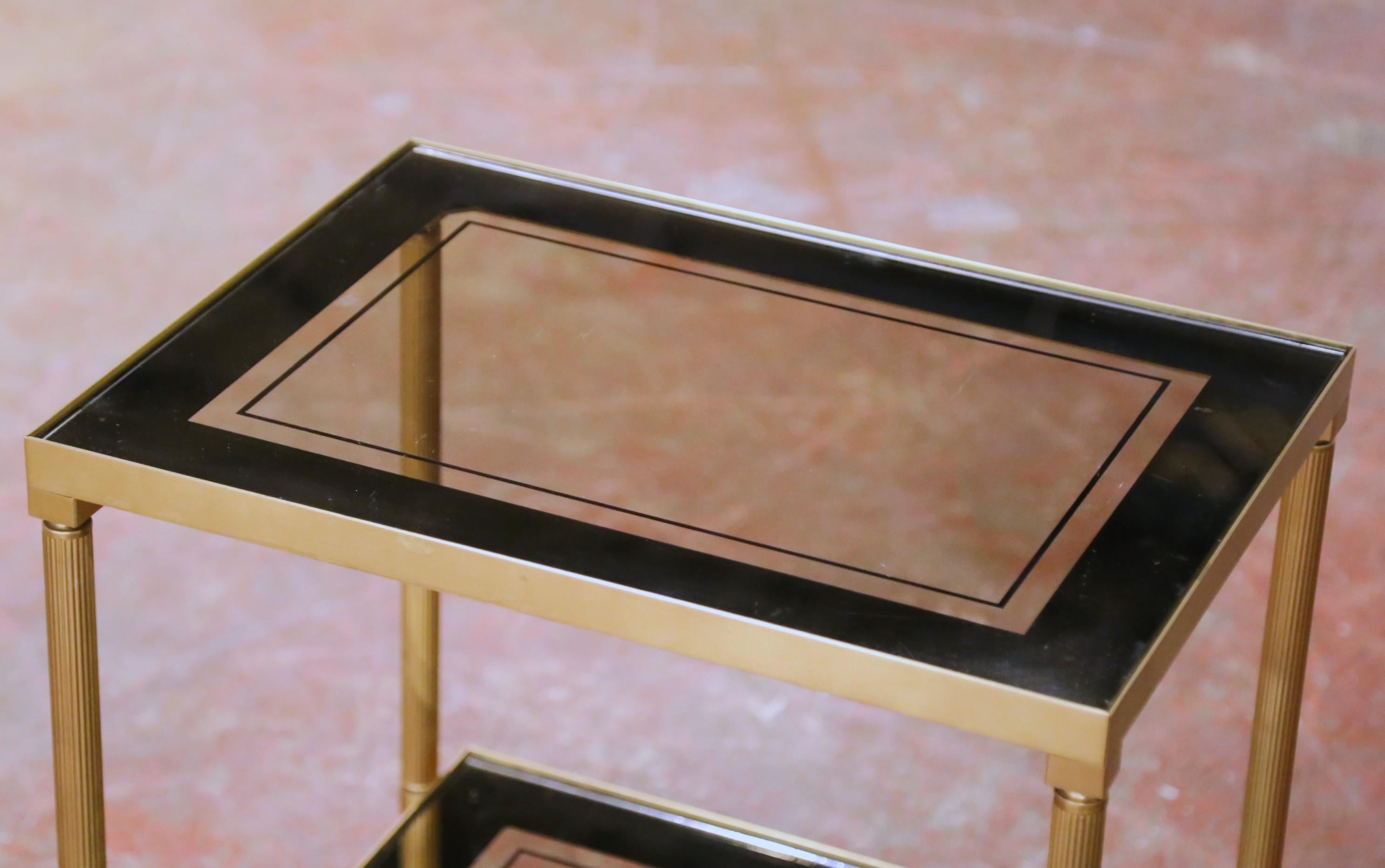 French Mid-Century Brass Side Table with Smoked Glass, Attributed to Maison Jansen For Sale