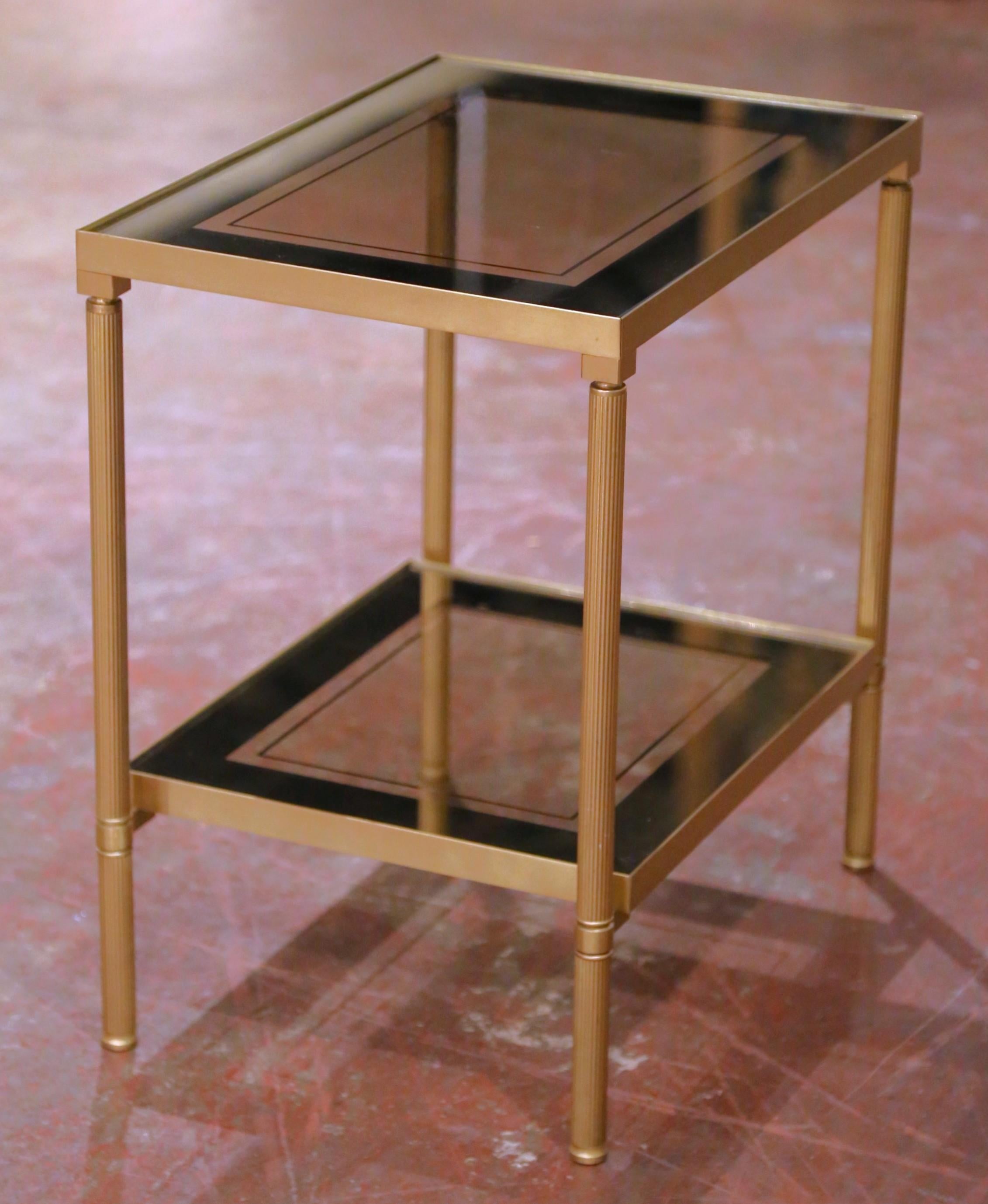 Mid-Century Brass Side Table with Smoked Glass, Attributed to Maison Jansen In Excellent Condition For Sale In Dallas, TX