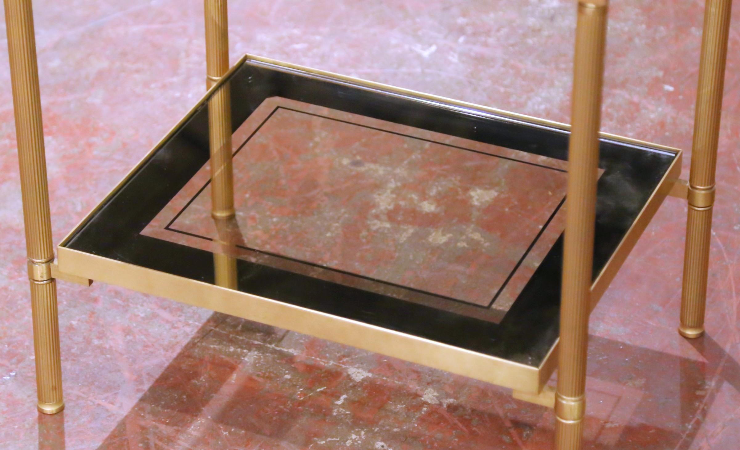 20th Century Mid-Century Brass Side Table with Smoked Glass, Attributed to Maison Jansen For Sale