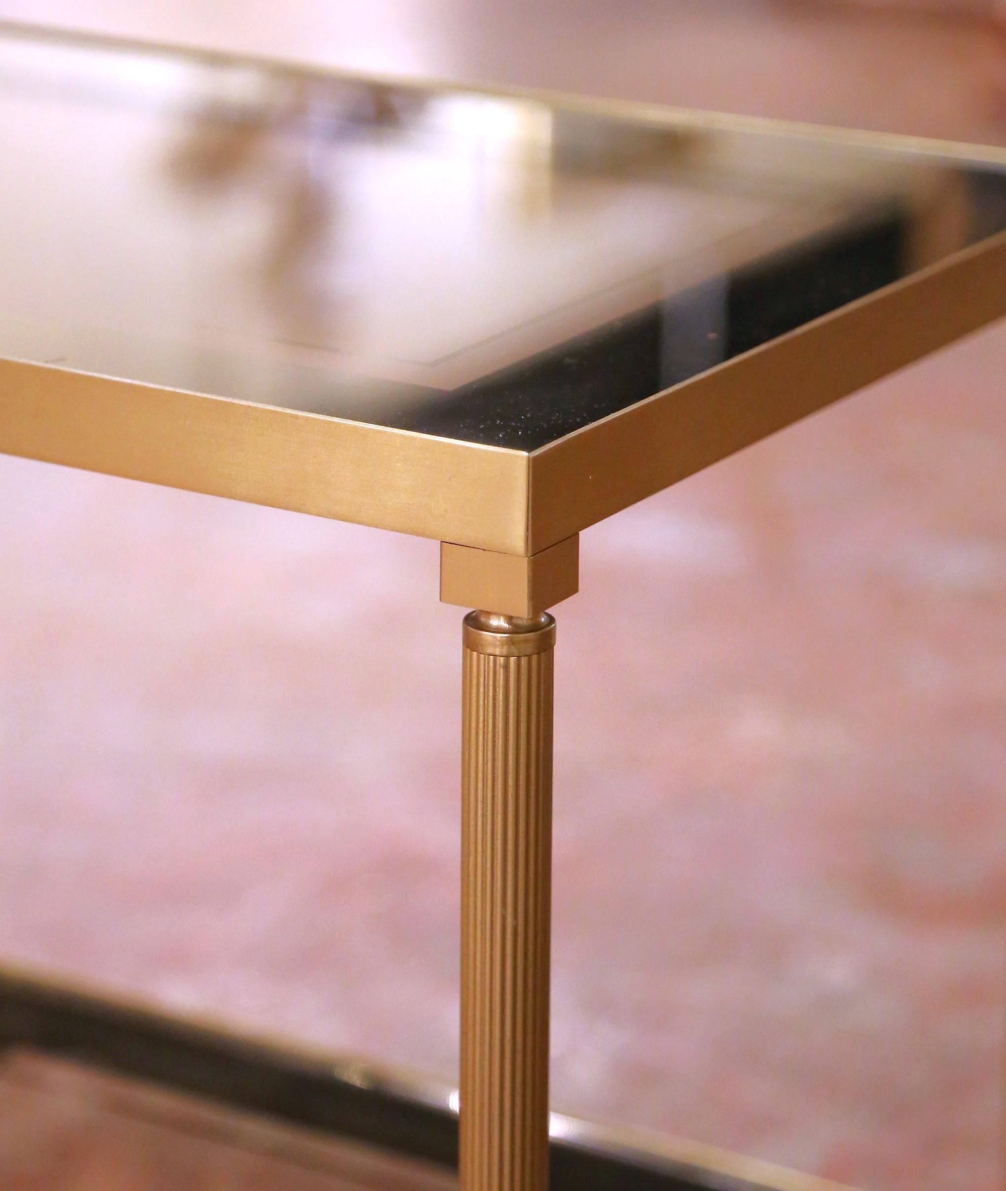 Mid-Century Brass Side Table with Smoked Glass, Attributed to Maison Jansen For Sale 1