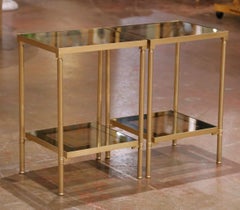 Mid-Century Brass Side Tables with Smoked Glass, Attributed to Maison Jansen