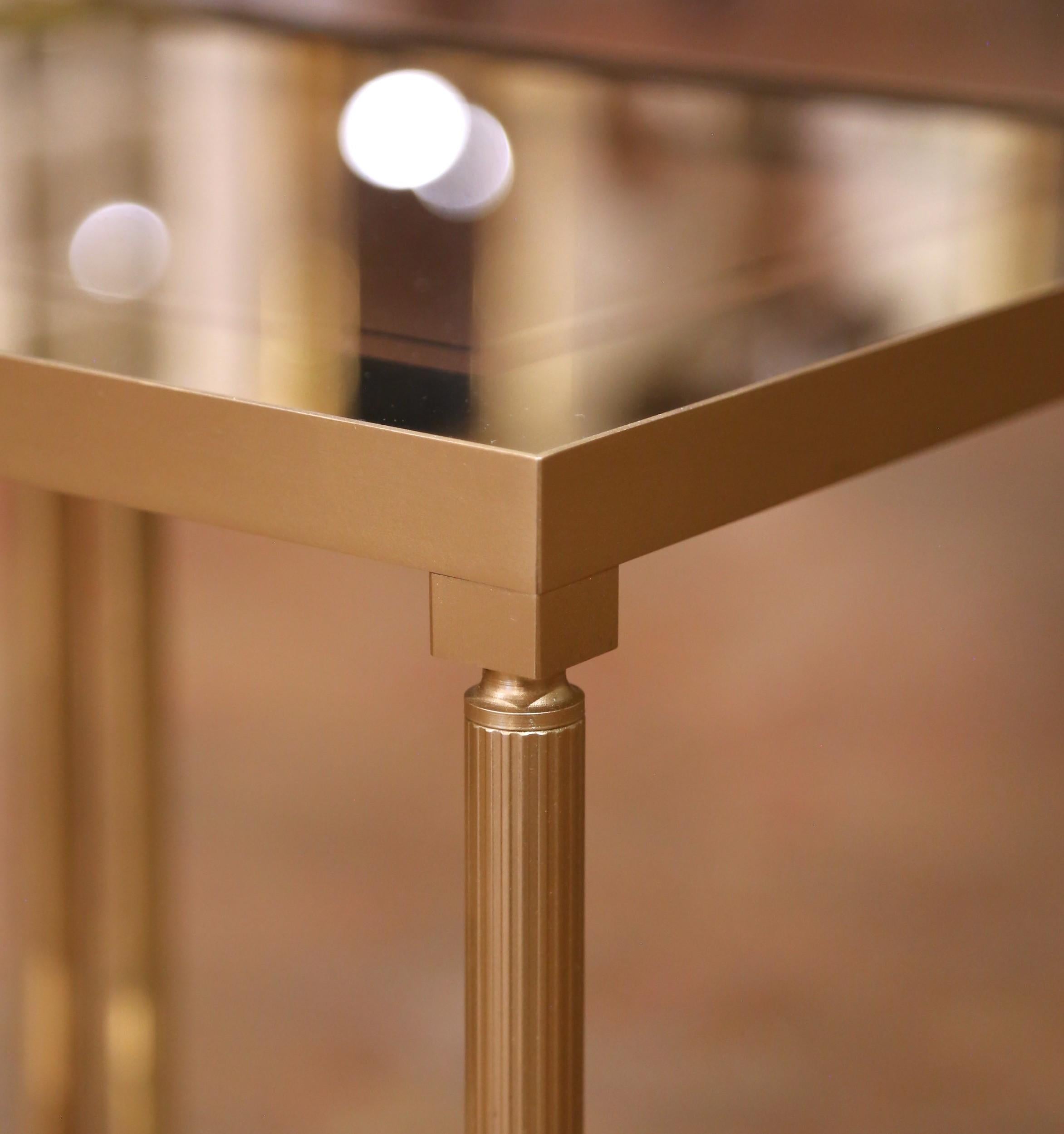 Mid-Century Brass Side Tables with Smoked Glass, Attributed to Maison Jansen In Excellent Condition For Sale In Dallas, TX