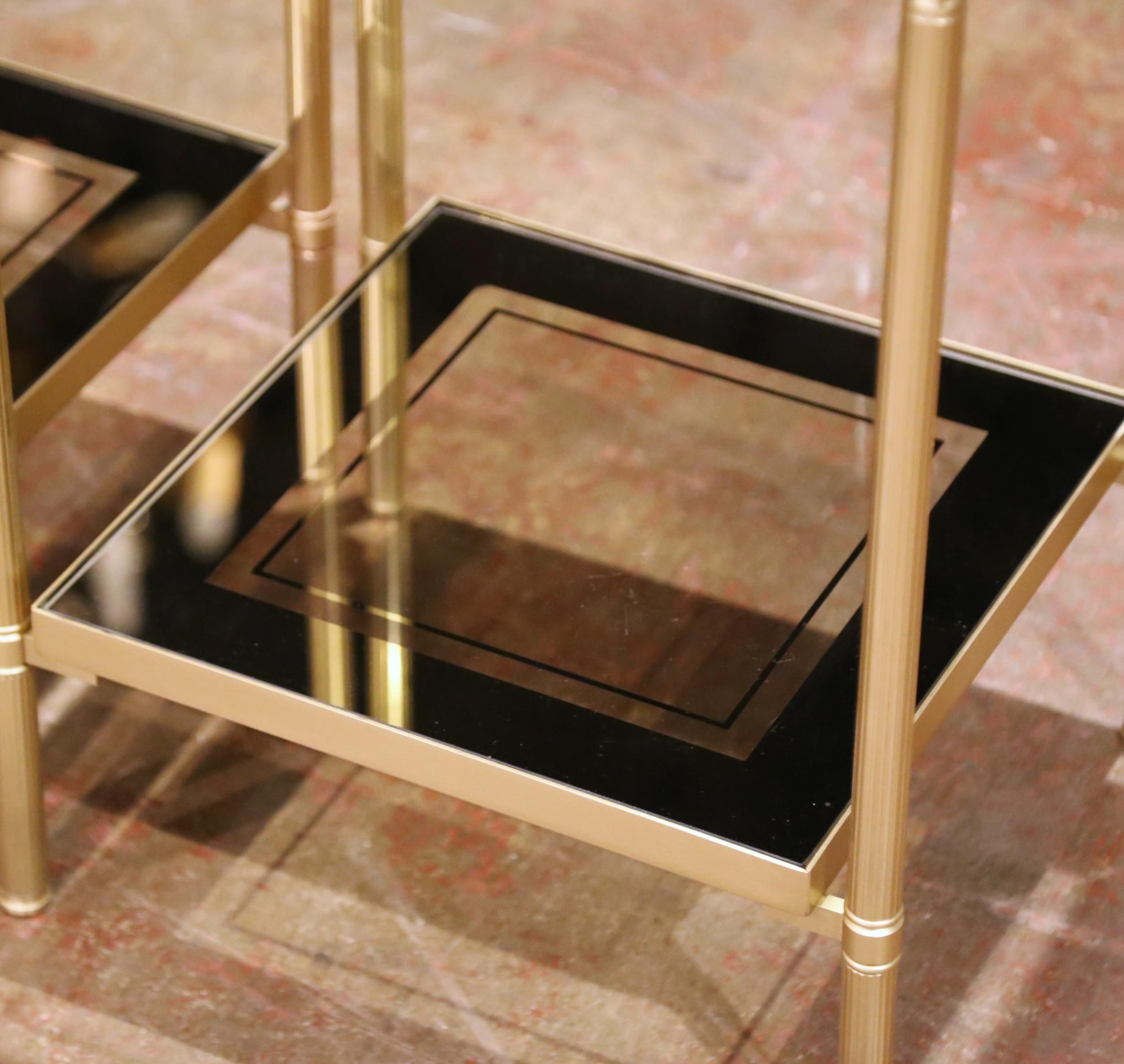 20th Century Mid-Century Brass Side Tables with Smoked Glass, Attributed to Maison Jansen For Sale