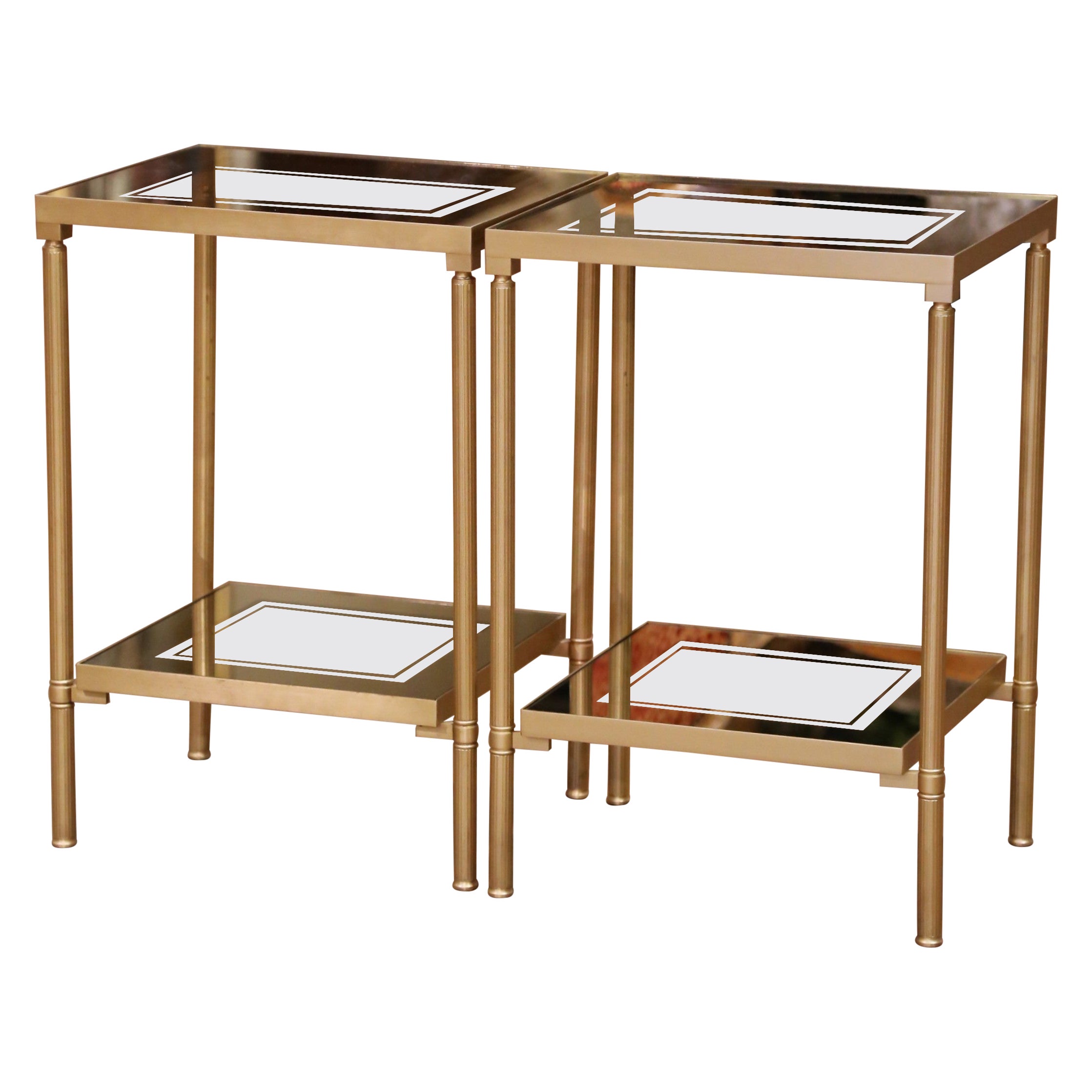 Mid-Century Brass Side Tables with Smoked Glass, Attributed to Maison Jansen For Sale