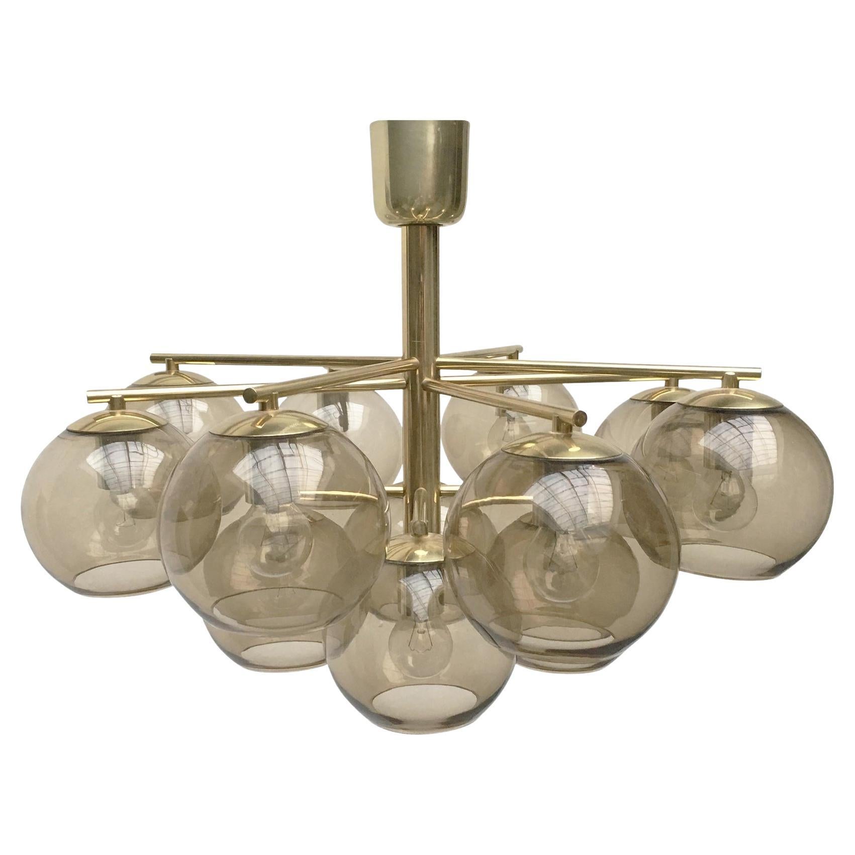 Mid-Century Brass & Smoked Glass Chandelier