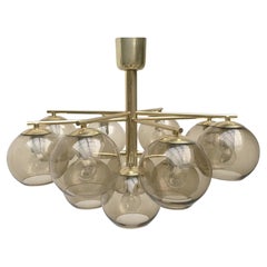 Mid-Century Brass & Smoked Glass Chandelier