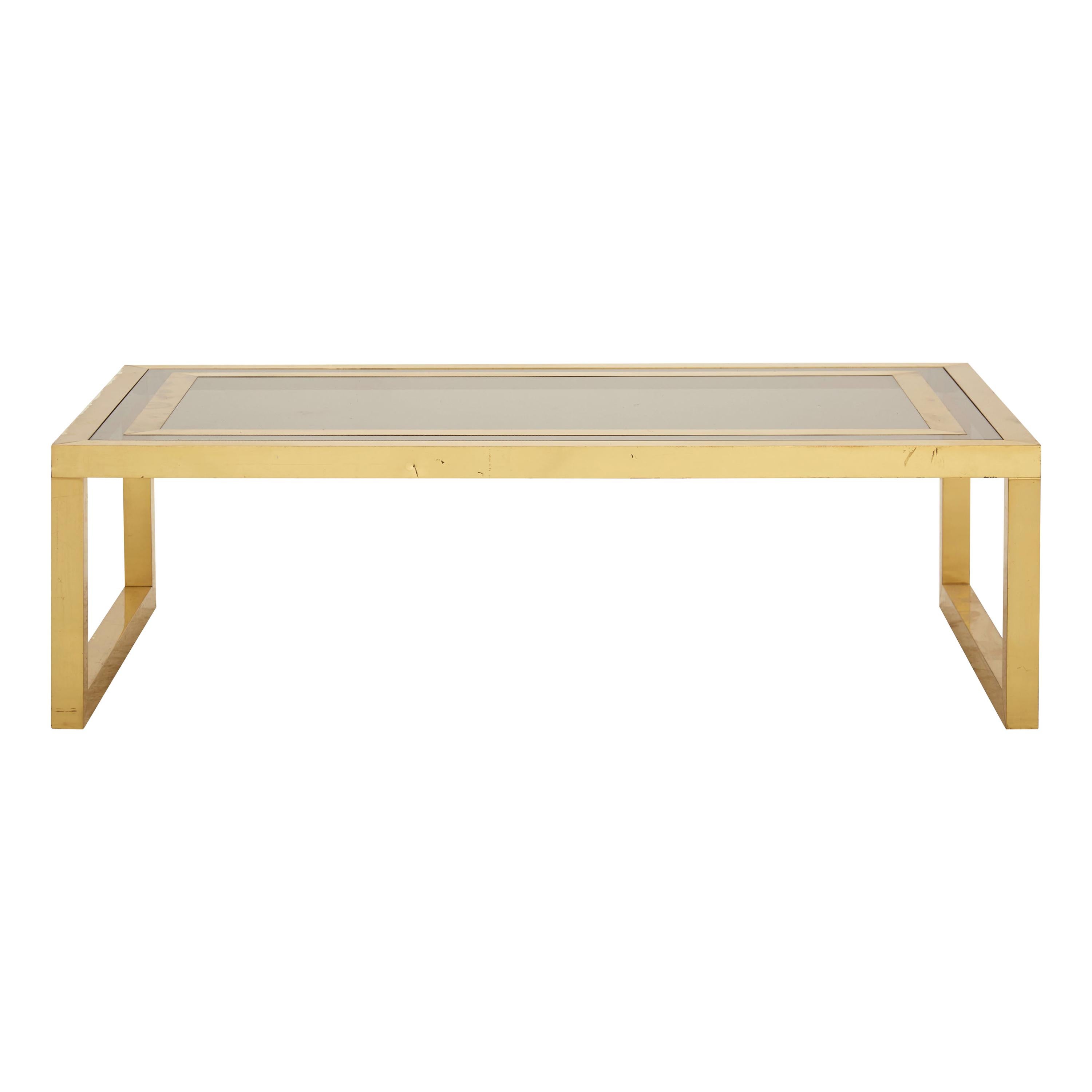 Midcentury Brass and Smoked Glass Rectangular Coffee Table