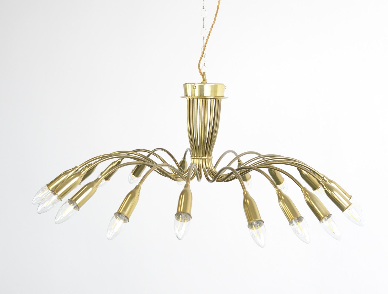 Mid-20th Century Midcentury Brass Spider Chandelier, circa 1950s