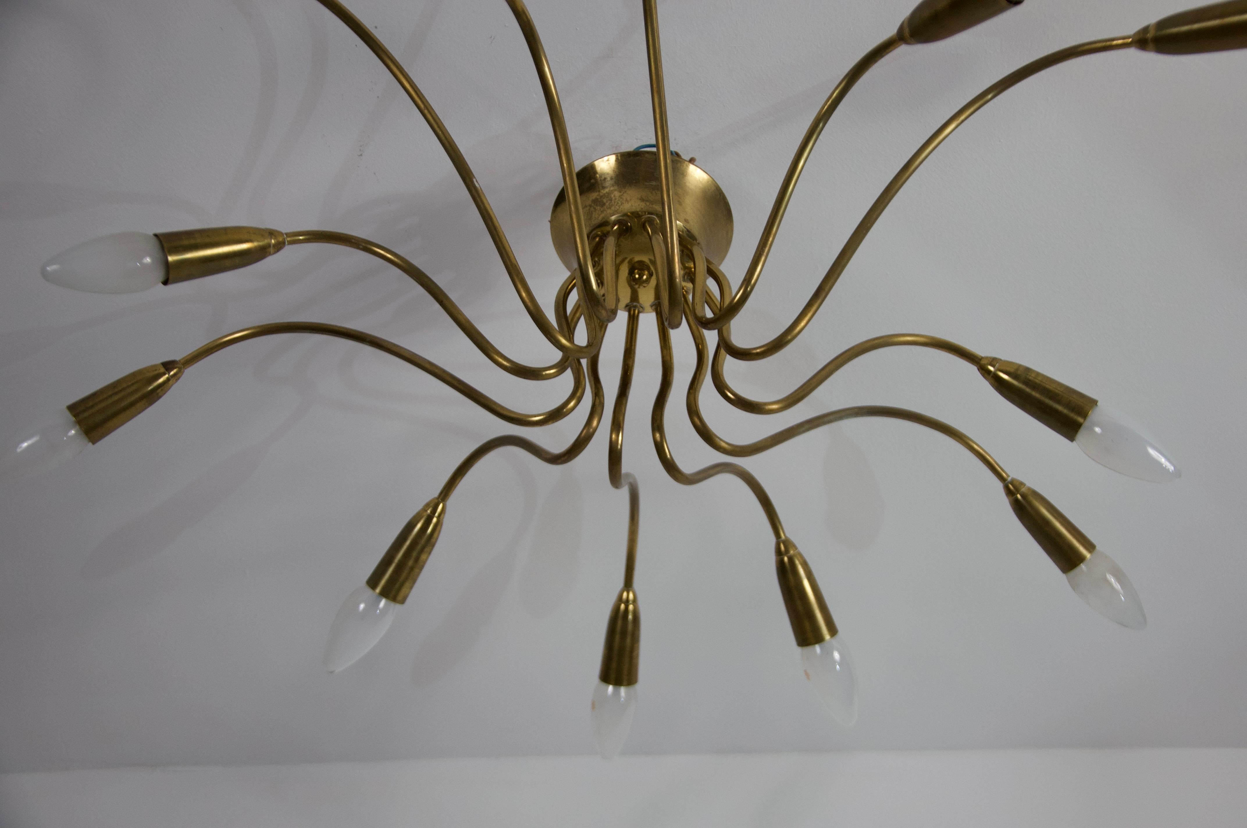 Lampadario Sputnik in ottone di metà secolo, anni '50, Germania in vendita 3