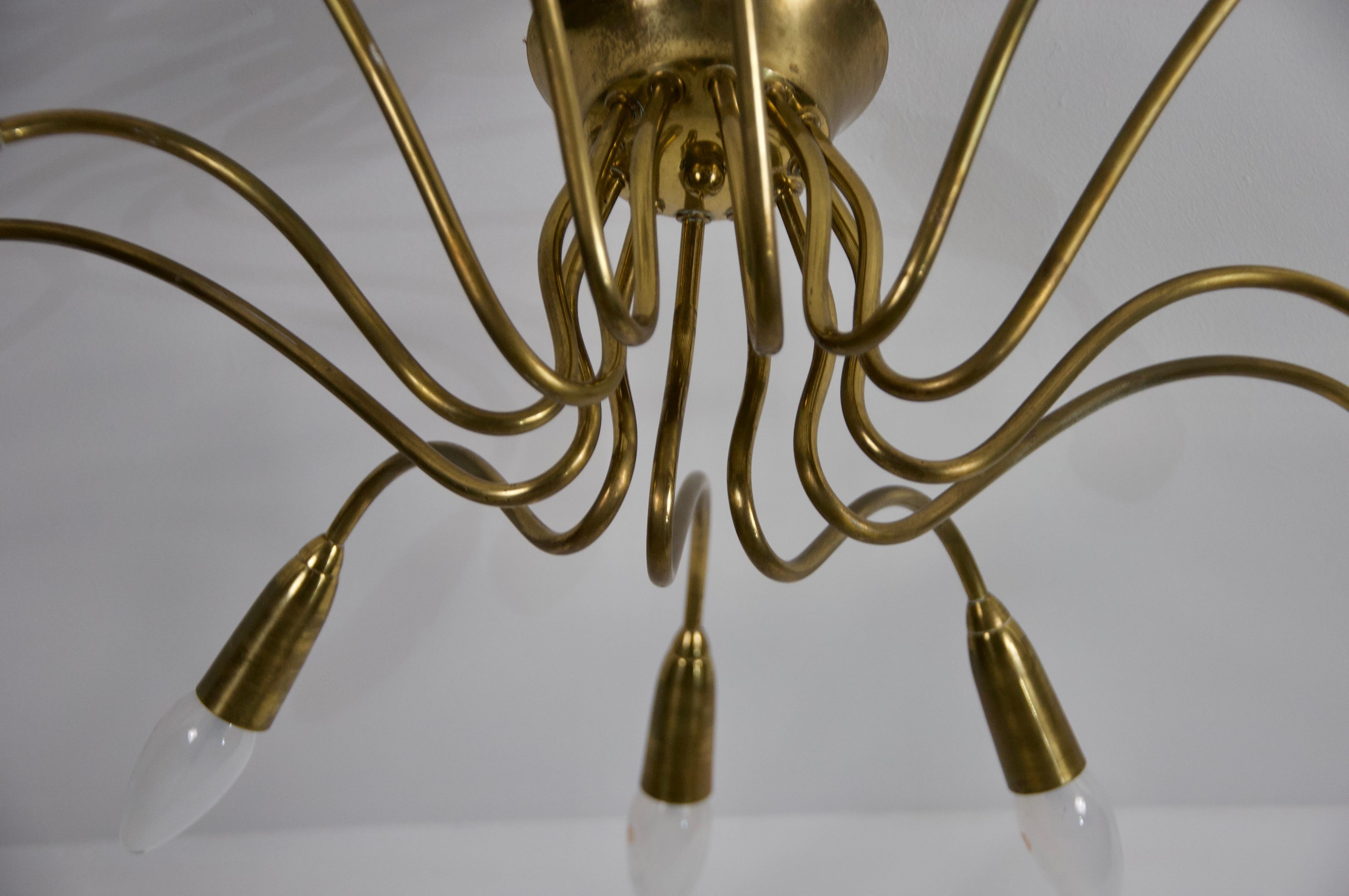 Lampadario Sputnik in ottone di metà secolo, anni '50, Germania in vendita 4