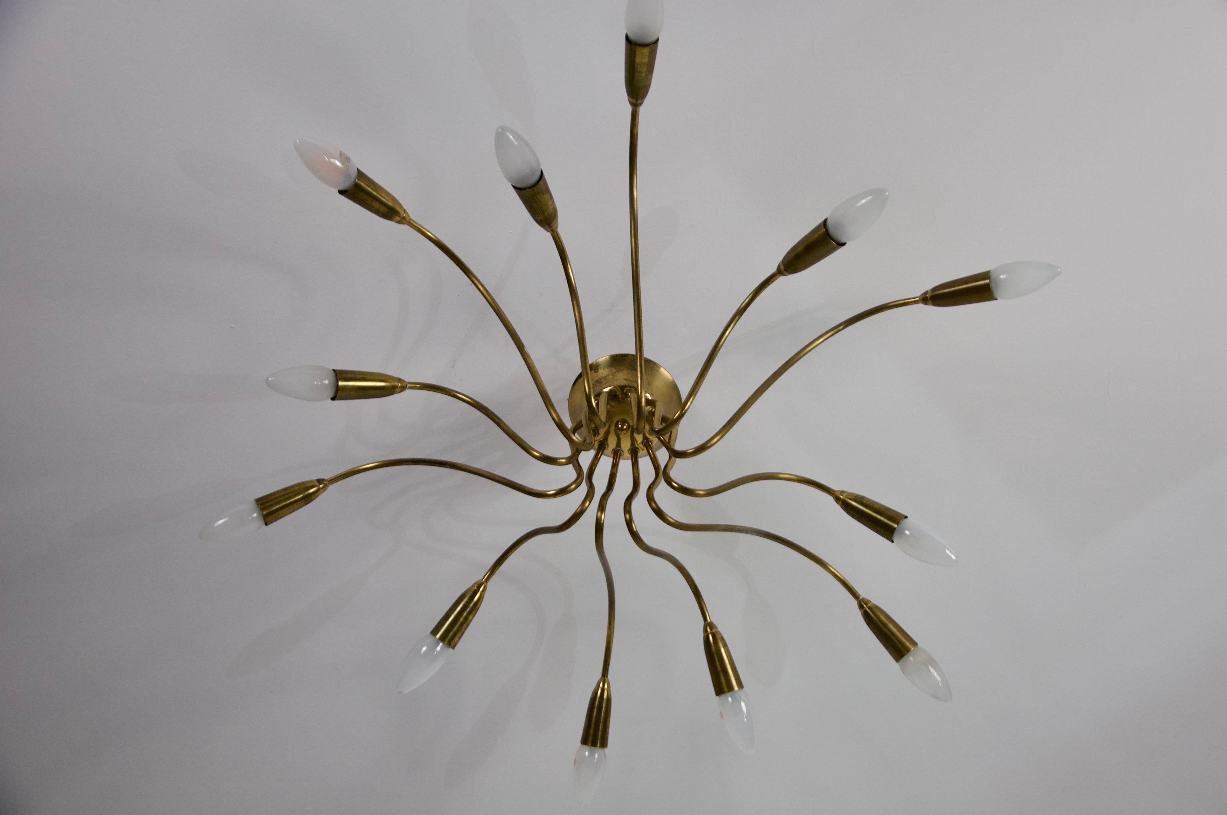 Lampadario Sputnik in ottone di metà secolo, anni '50, Germania in vendita 6