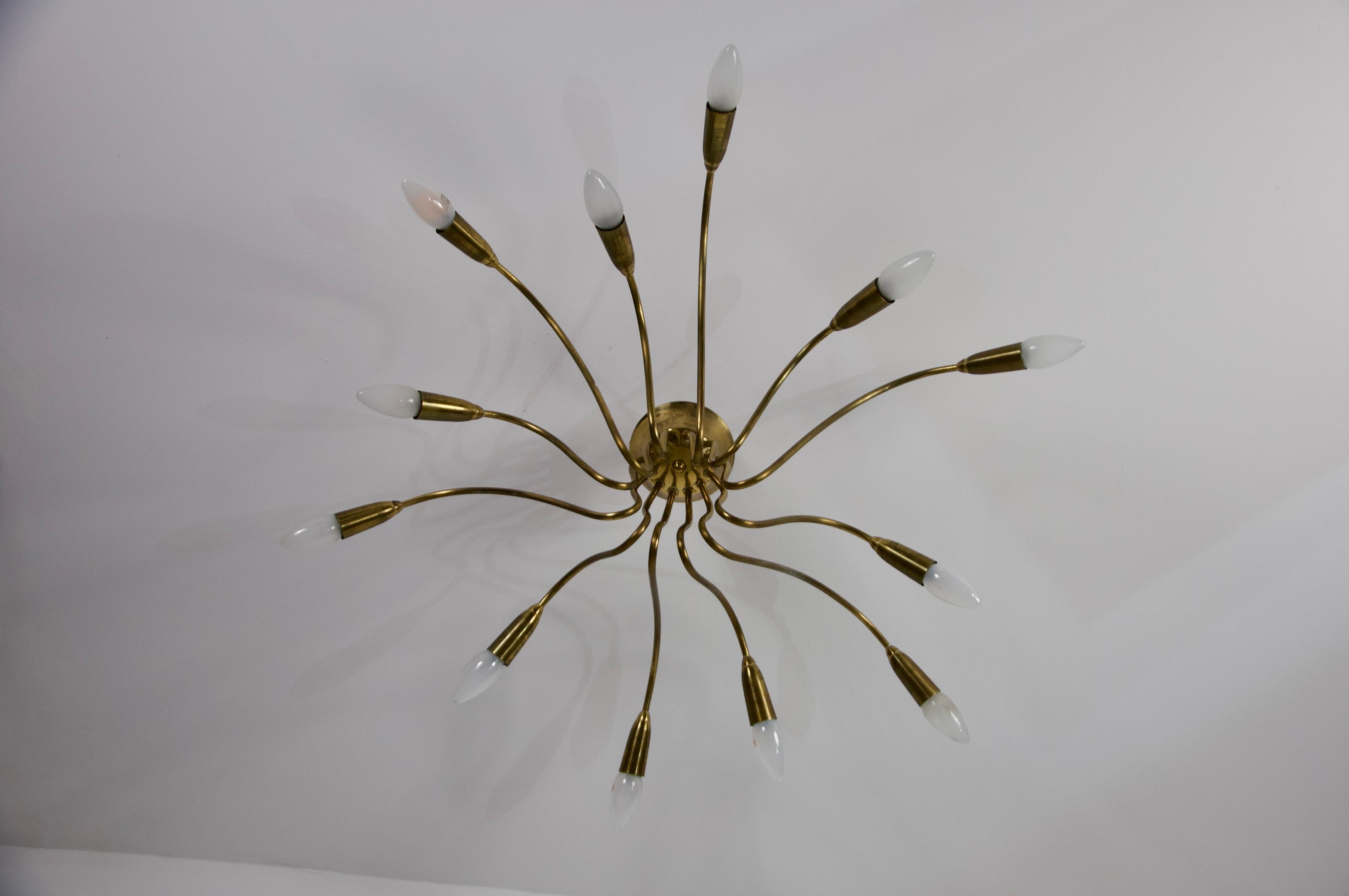 Lampadario Sputnik in ottone di metà secolo, anni '50, Germania in vendita 9