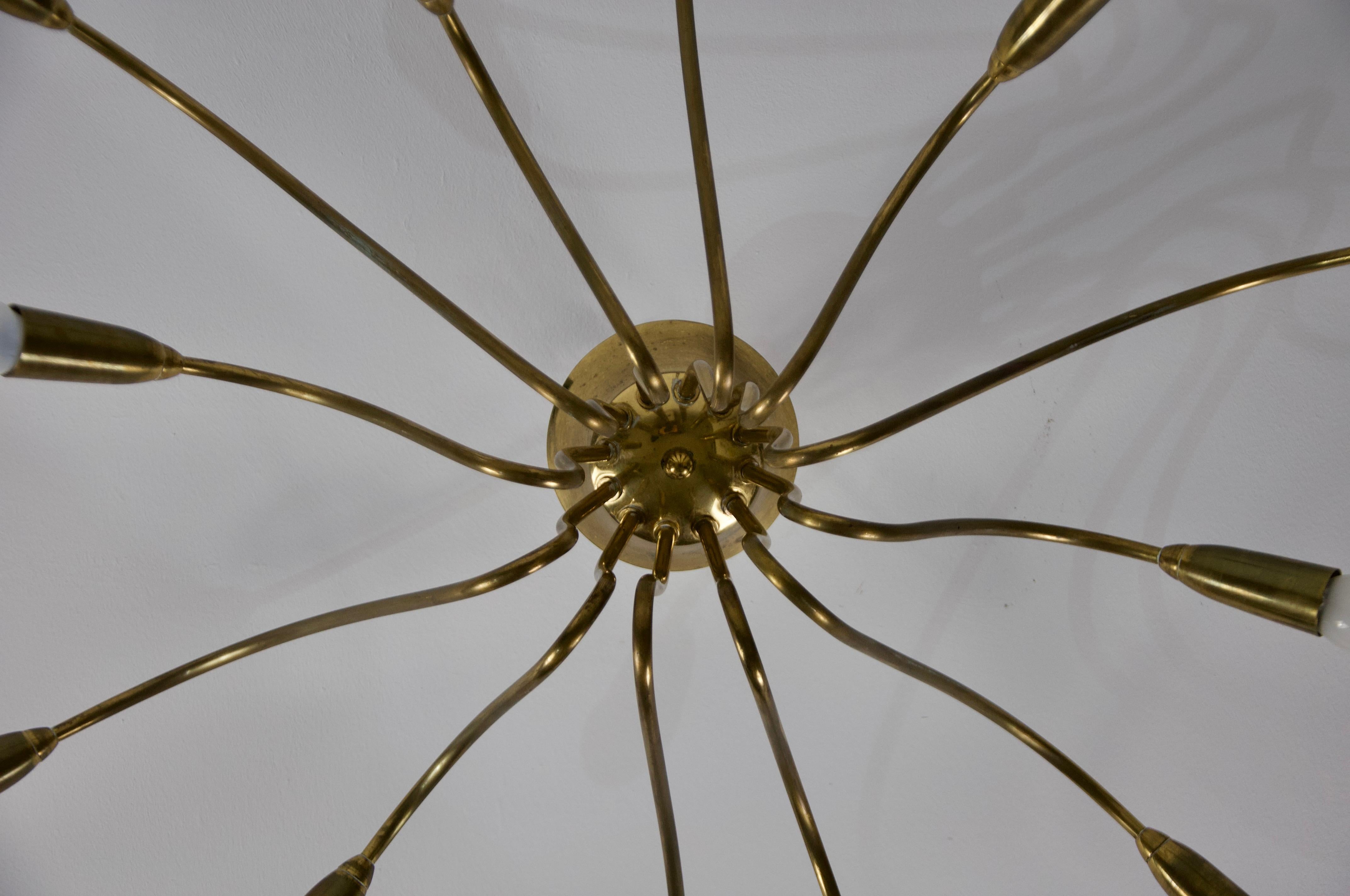 Lampadario Sputnik in ottone di metà secolo, anni '50, Germania in vendita 11