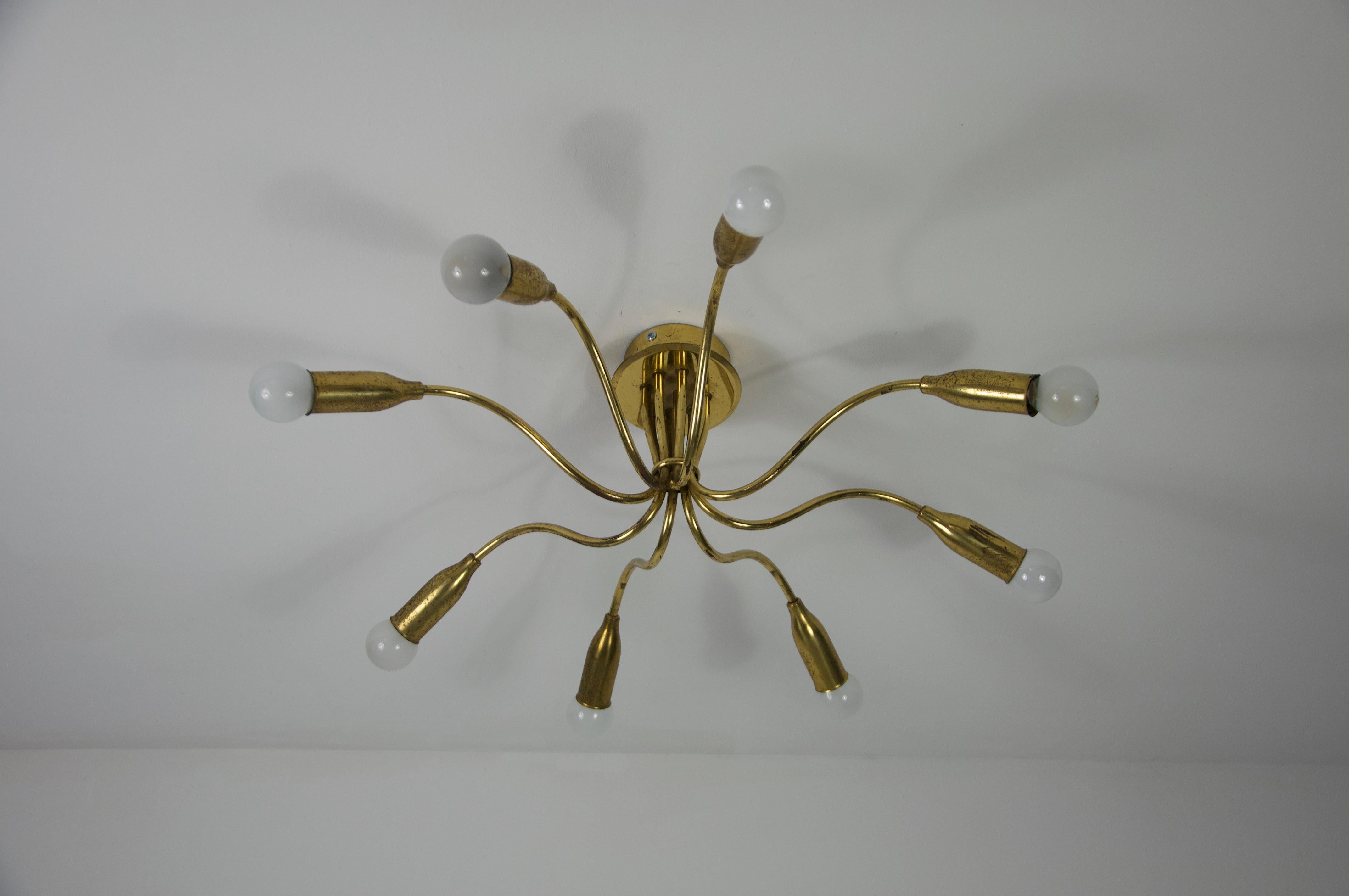Mid-20th Century Mid-Century Brass Sputnik Chandelier, 1950s, Germany For Sale