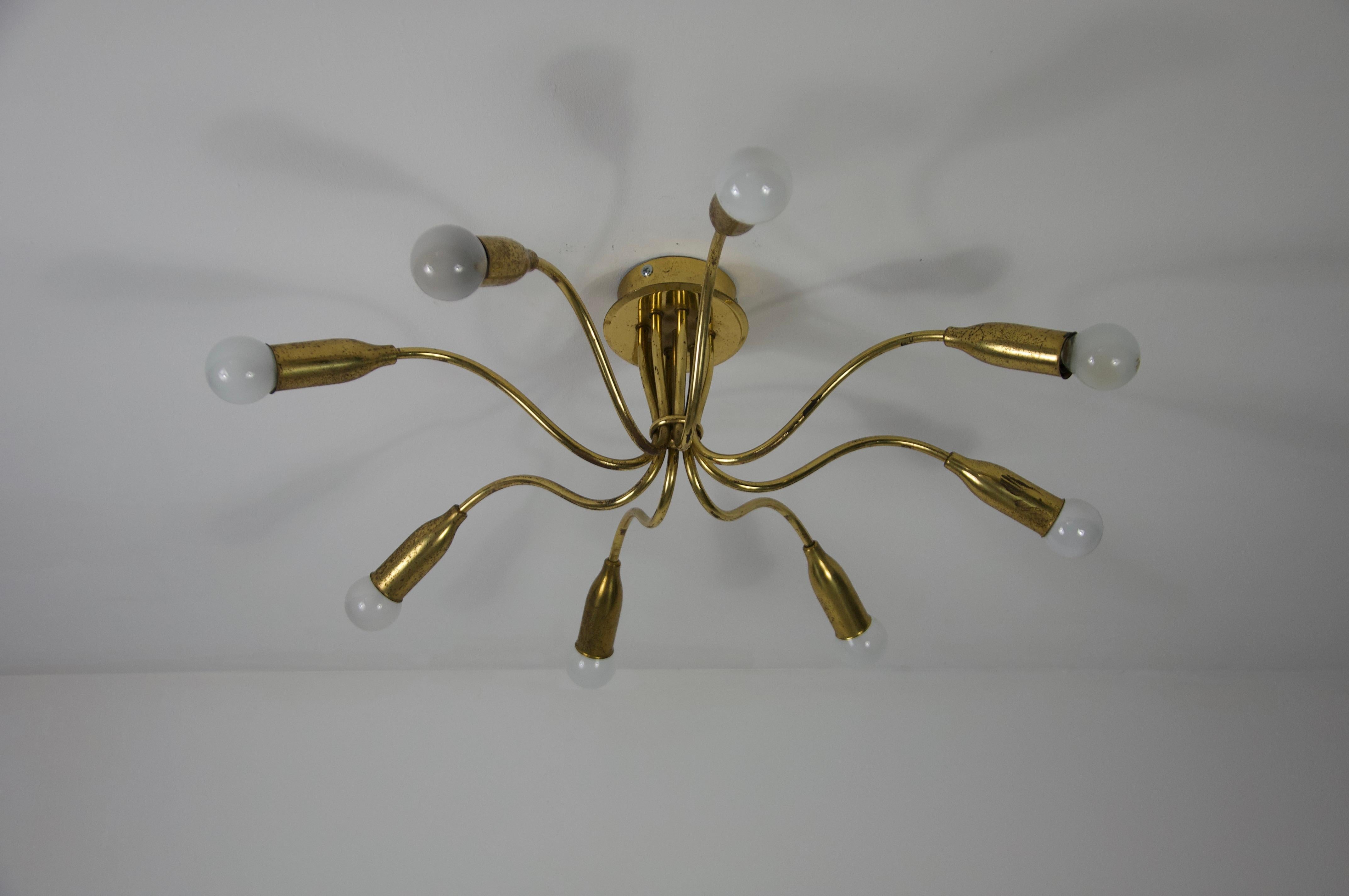 Metal Mid-Century Brass Sputnik Chandelier, 1950s, Germany For Sale