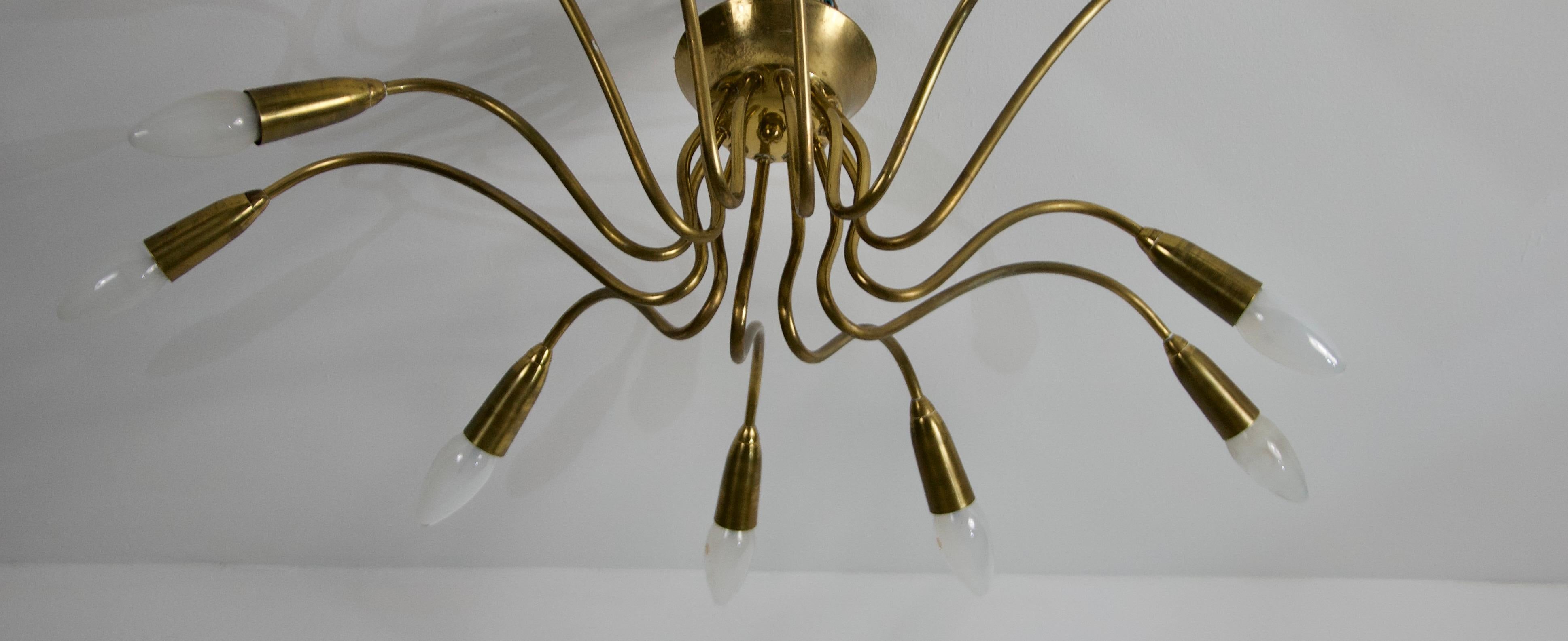 Lampadario Sputnik in ottone di metà secolo, anni '50, Germania in vendita 1