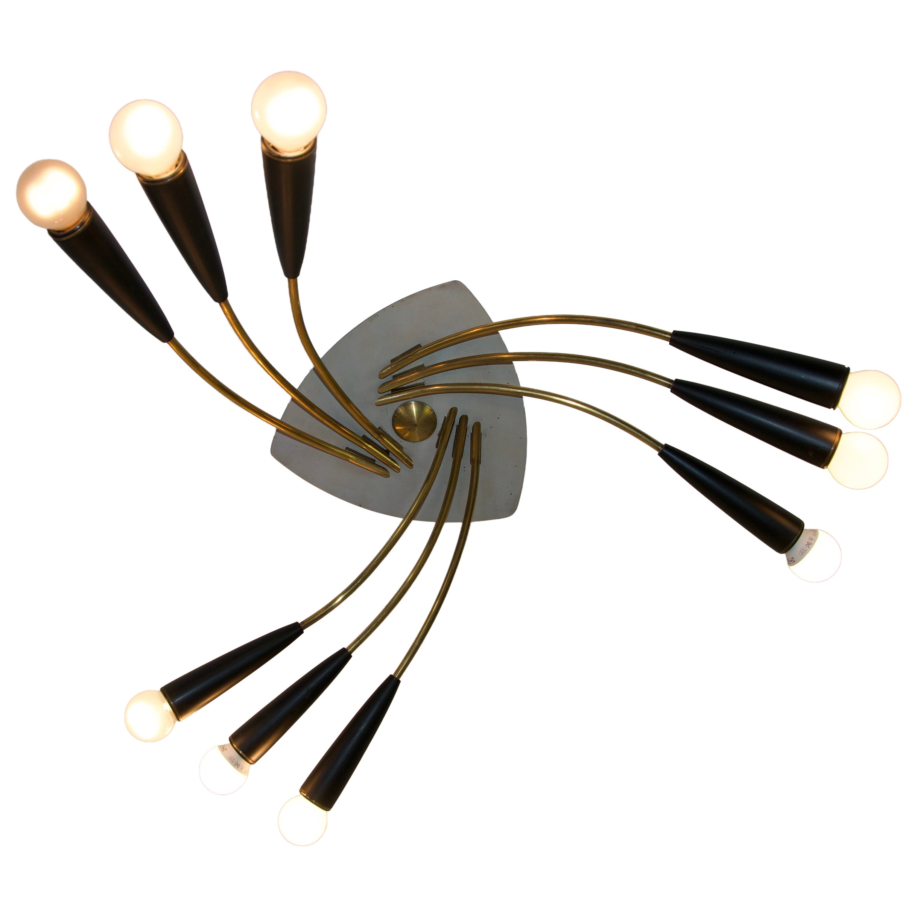 Mid-Century Brass Sputnik Chandelier, 1950s, Germany For Sale