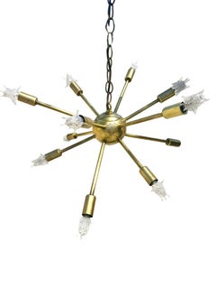 Mid-Century Brass Sputnik Chandelier w/ Starburst Bulbs