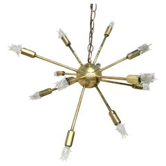 Mid-Century Brass Sputnik Chandelier w/ Starburst Bulbs