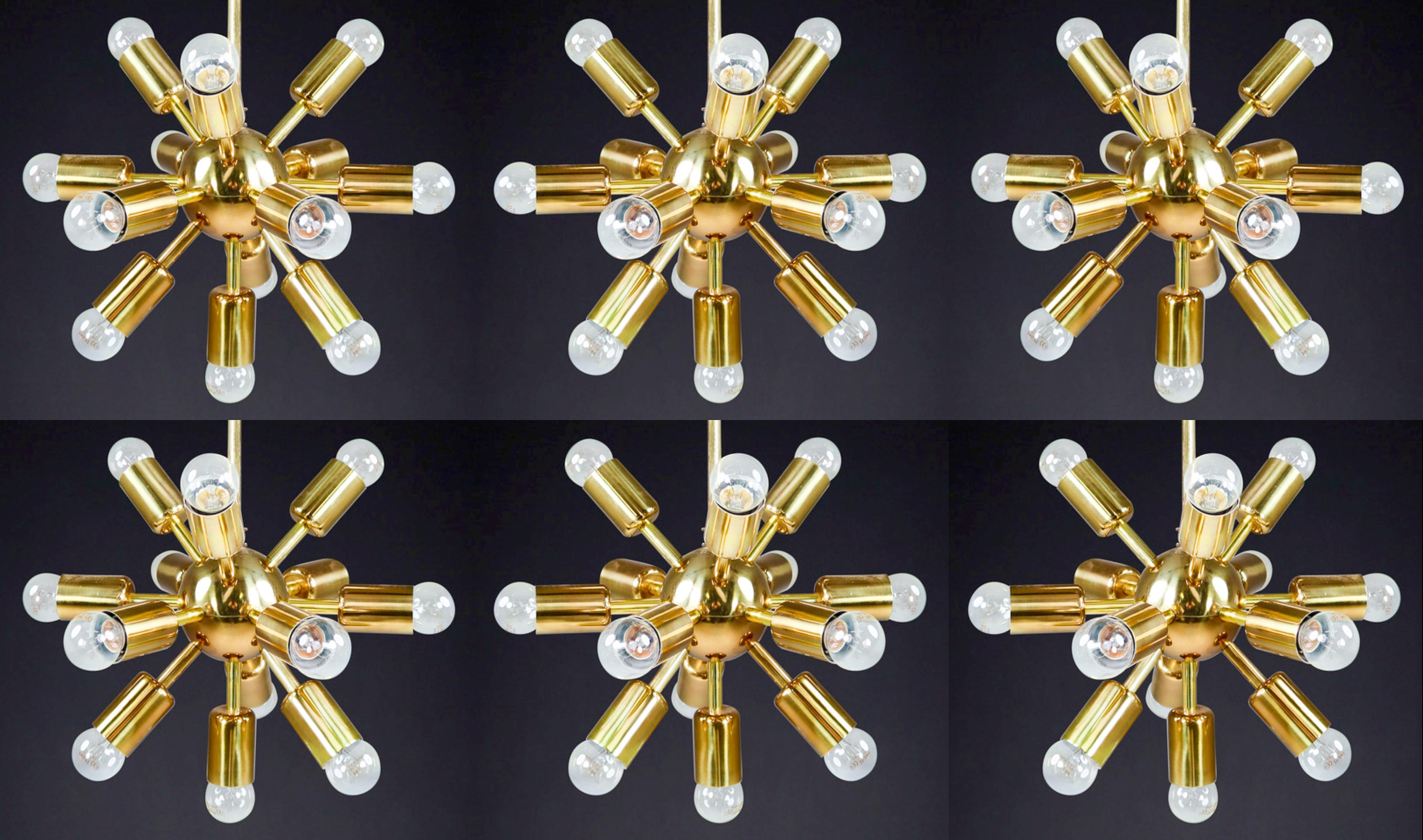 Midcentury Brass Sputnik Chandeliers with Twelve Lights by Drupol, Praque 1960s For Sale 4