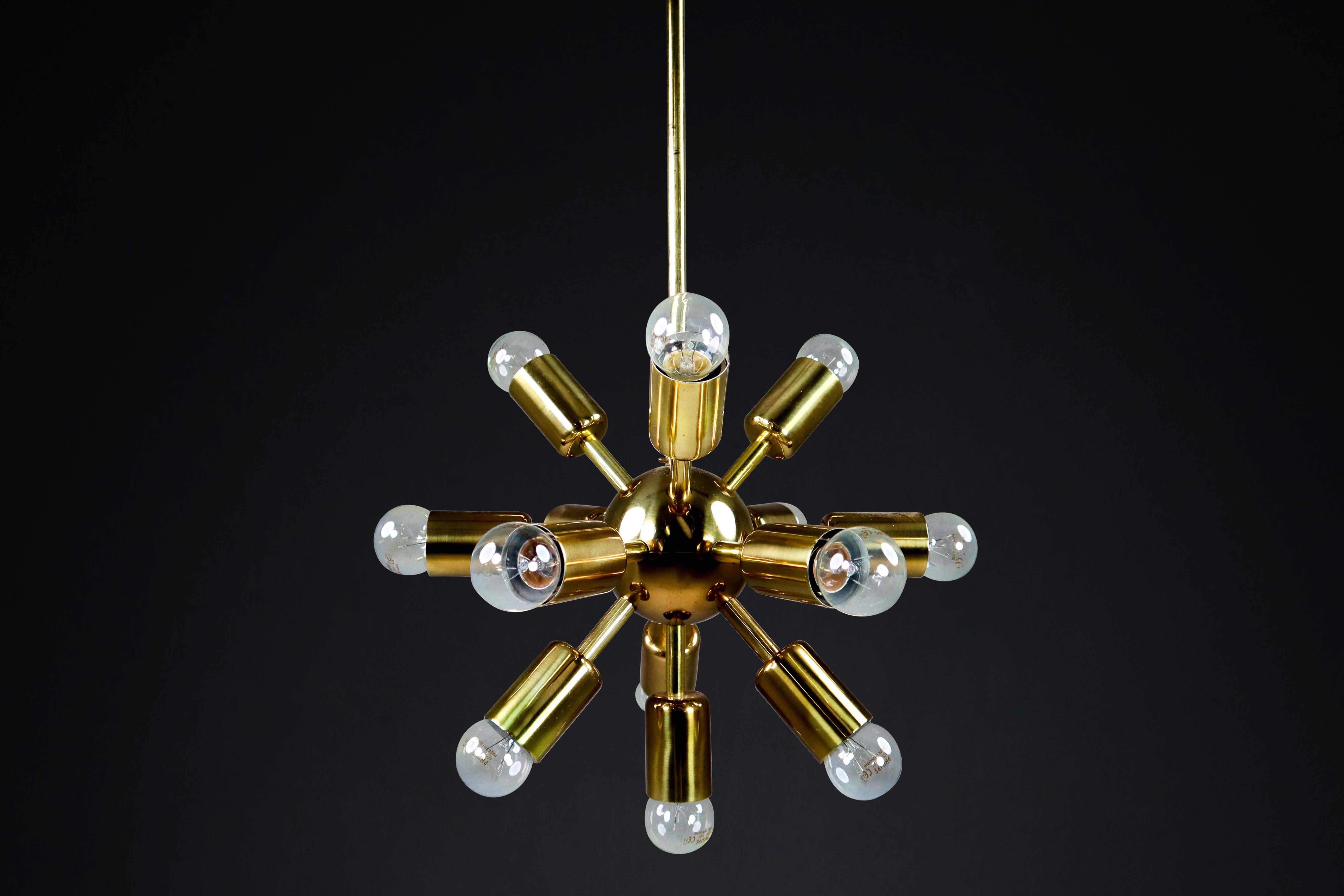 Mid-Century Modern Midcentury Brass Sputnik Chandeliers with Twelve Lights by Drupol, Praque 1960s For Sale