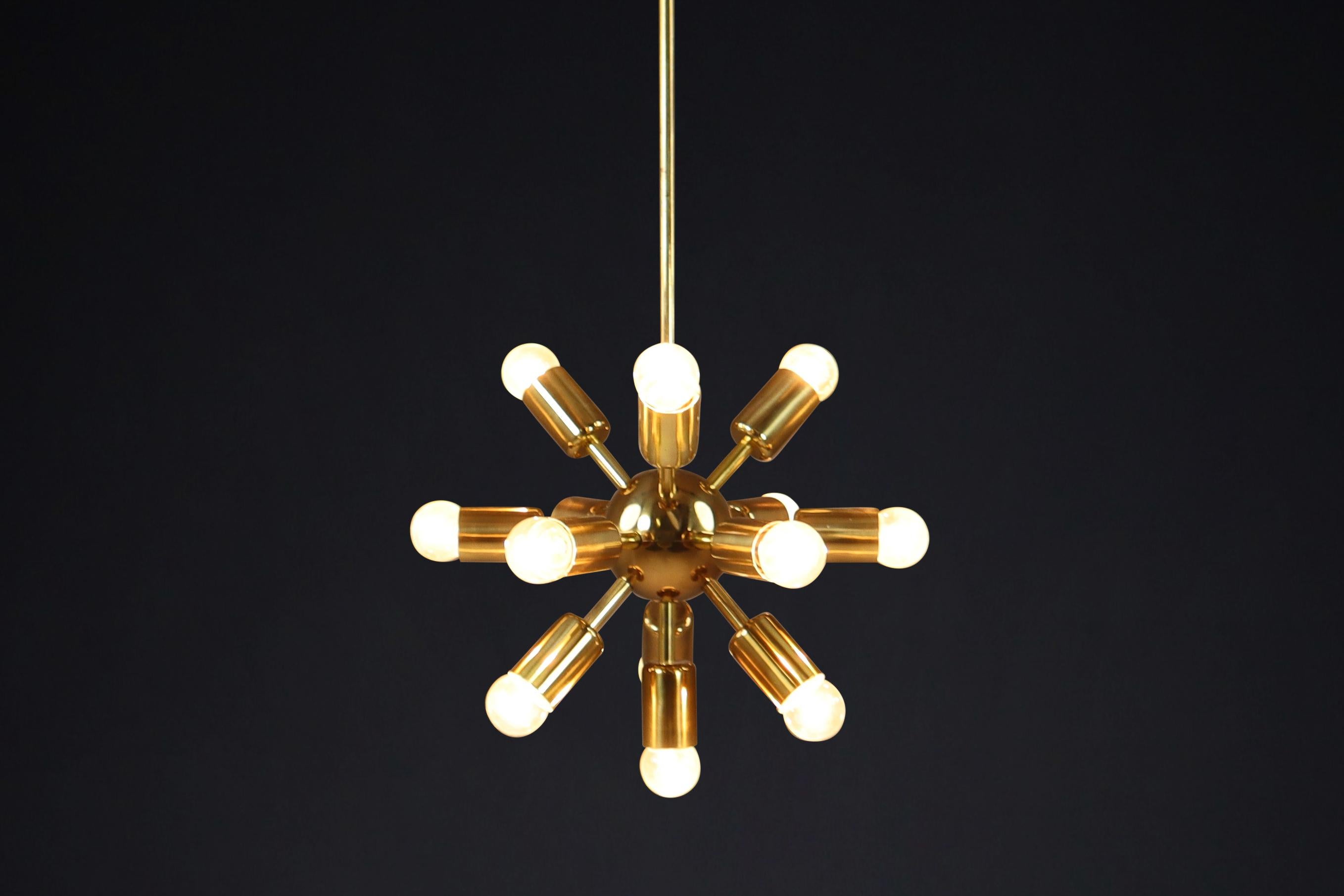 20th Century Midcentury Brass Sputnik Chandeliers with Twelve Lights by Drupol, Praque 1960s For Sale