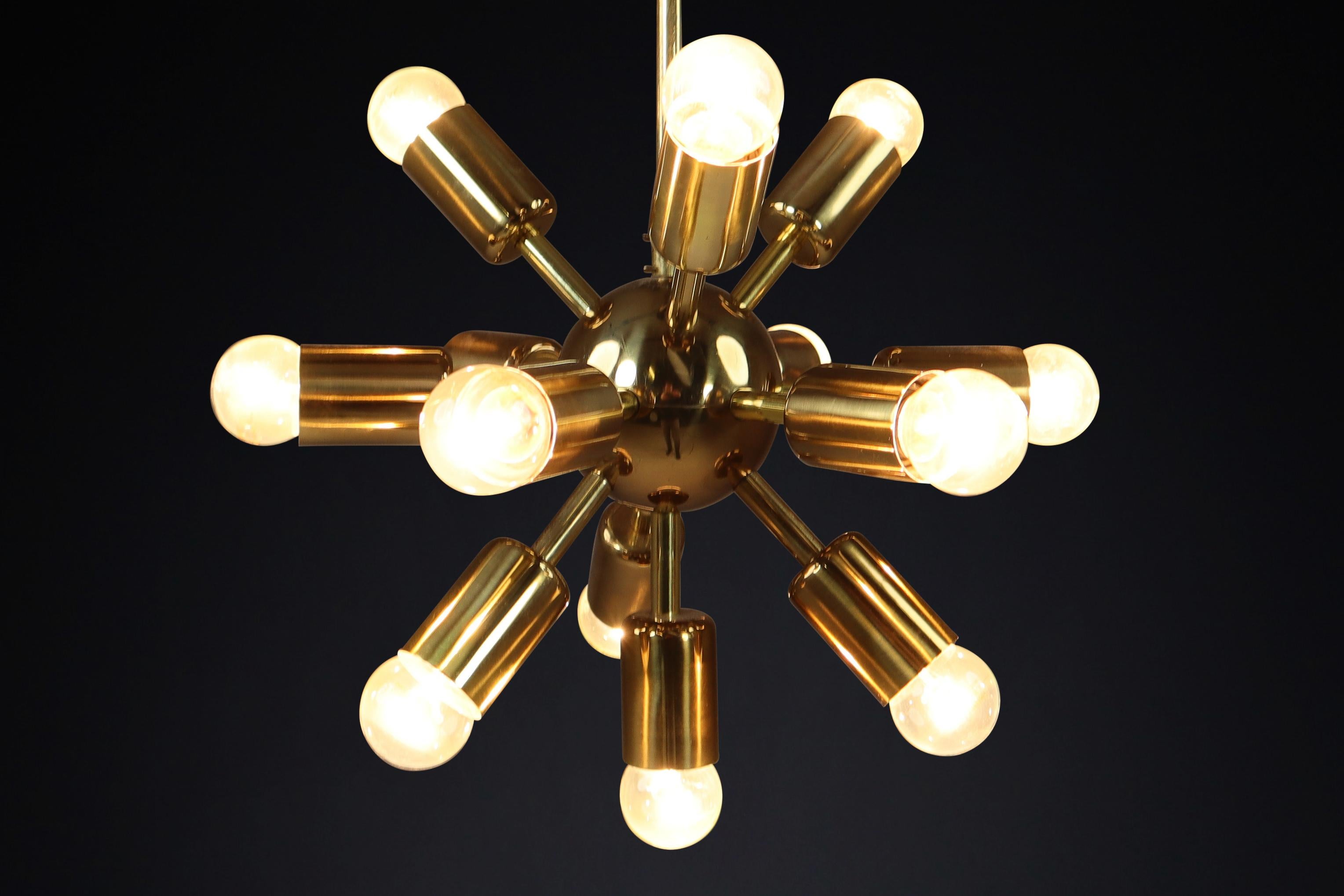 Midcentury Brass Sputnik Chandeliers with Twelve Lights by Drupol, Praque 1960s For Sale 2