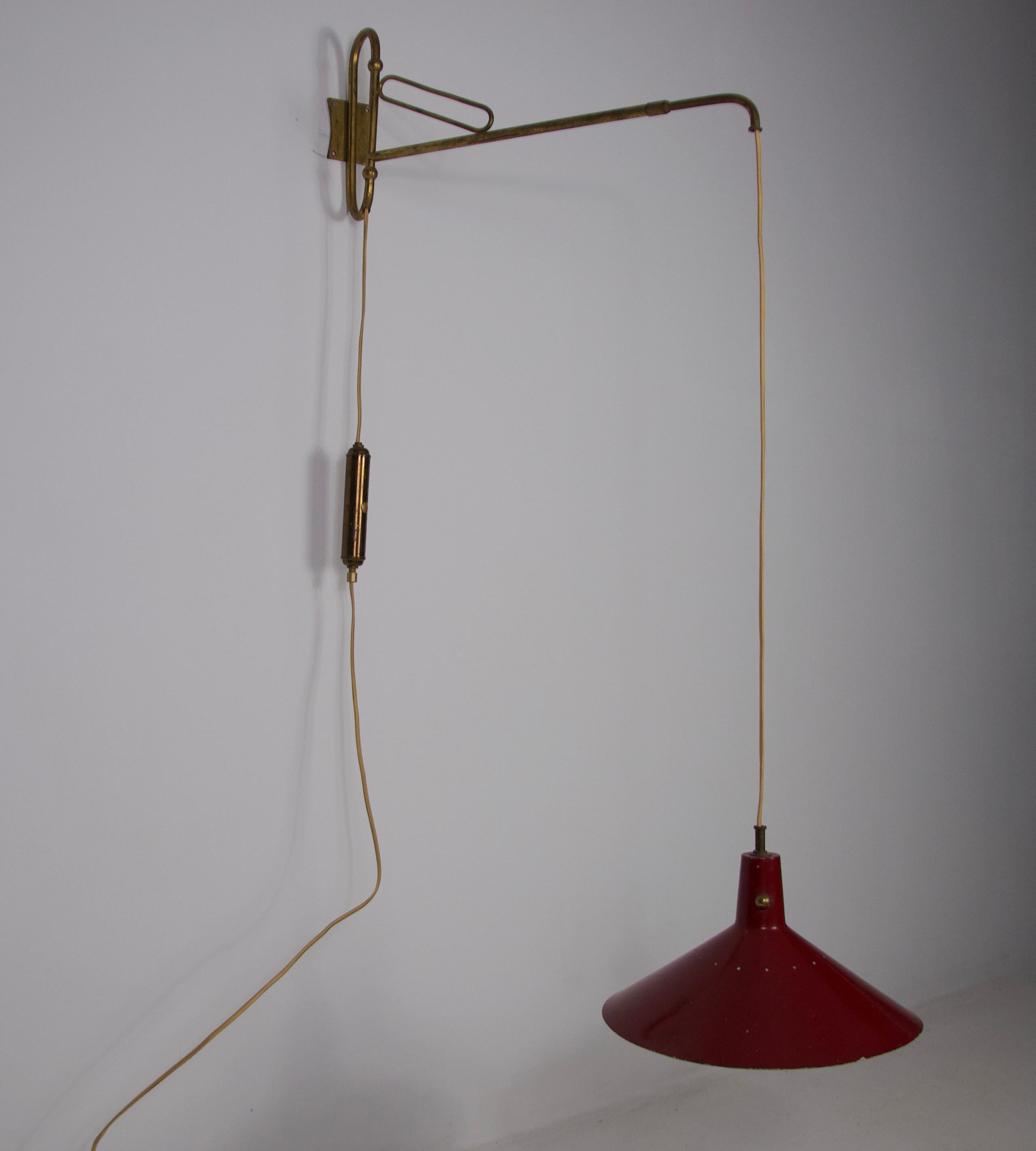 Messing-Schwenkarm-Wandleuchte aus der Jahrhundertmitte, Italien, 1950er Jahre im Angebot 9