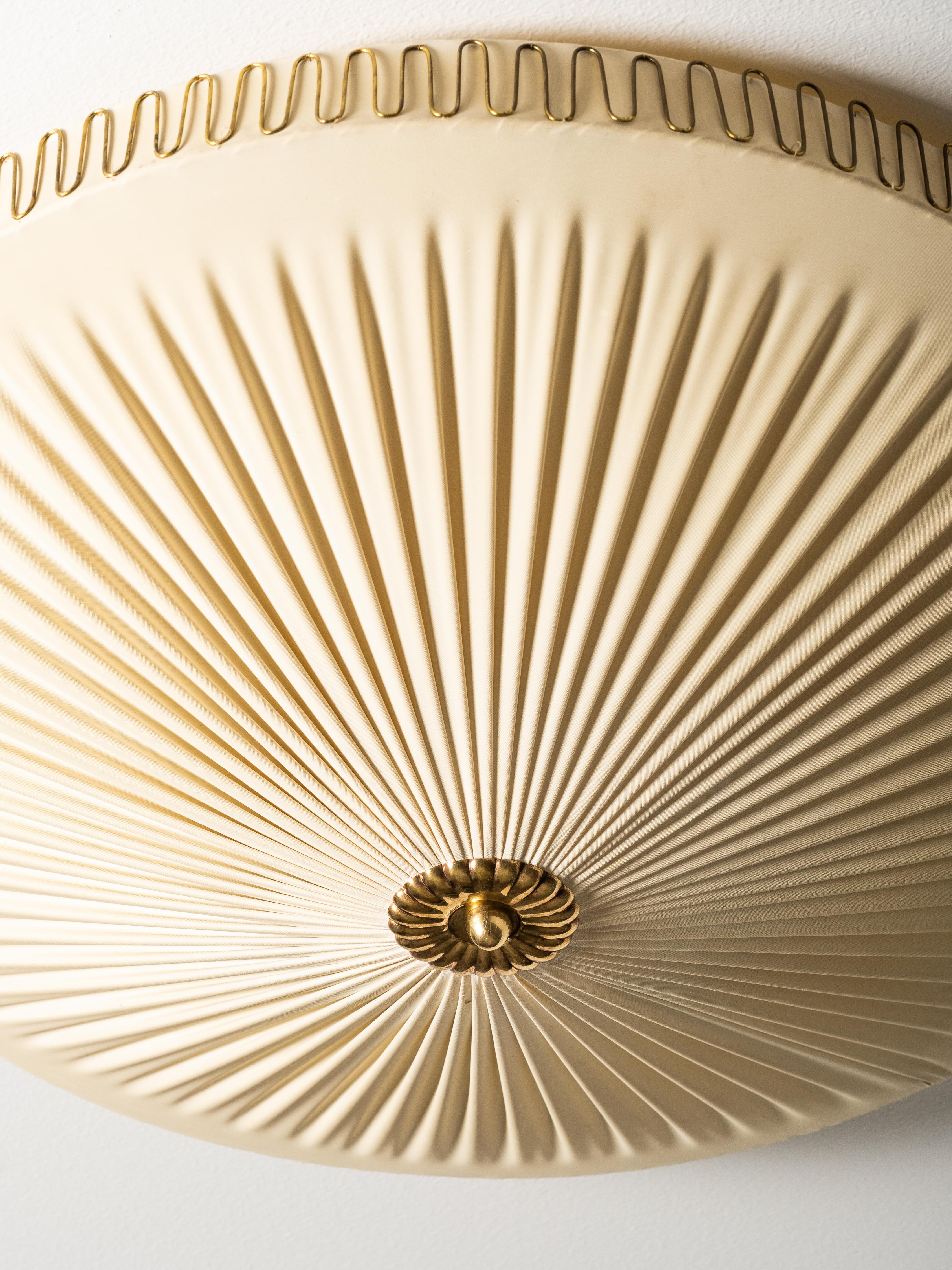 Metal Mid-Century Brass & Synthetic Textile Flush Mount, Model K5-40, Idman, 1950s For Sale