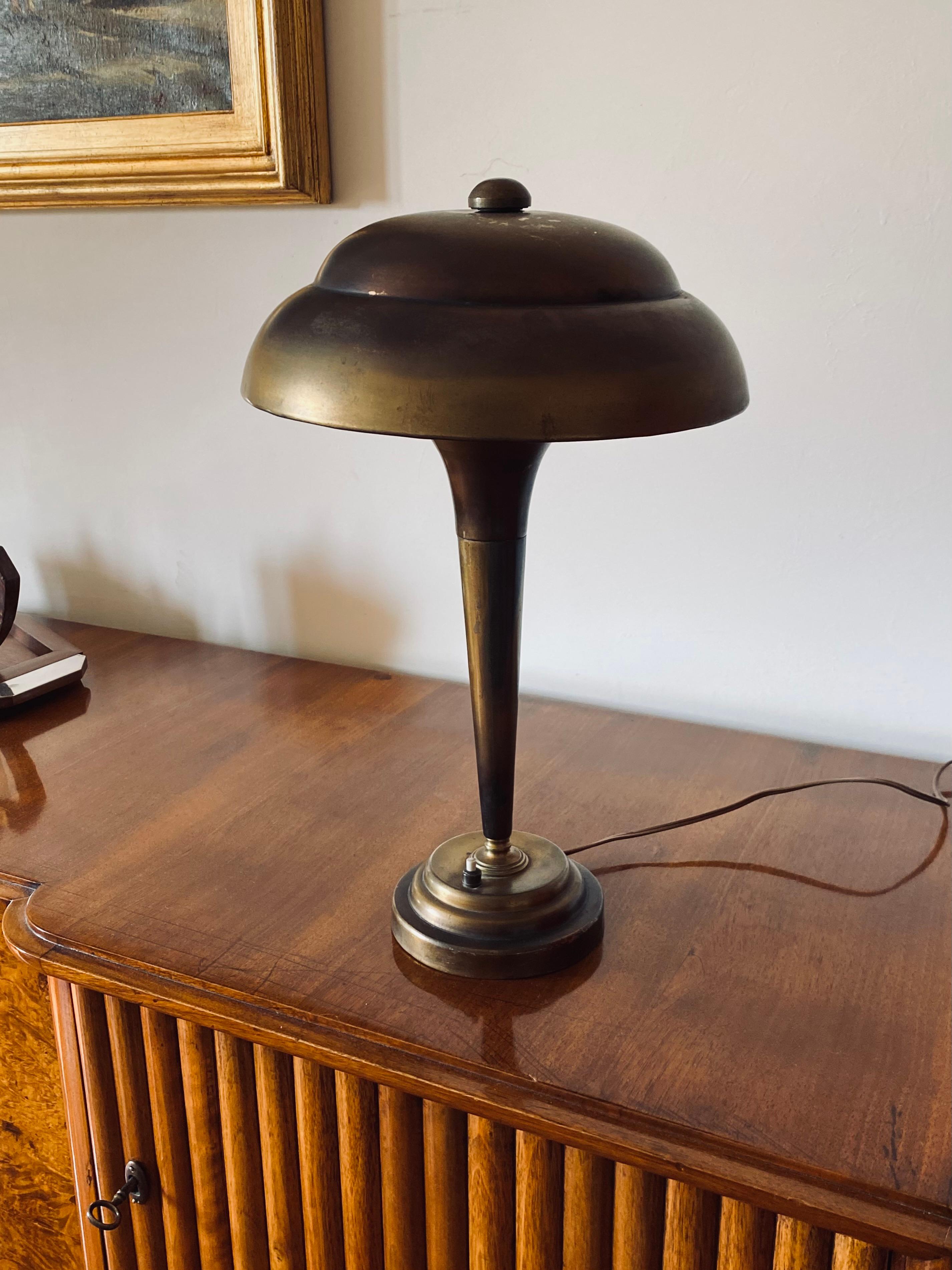 French Midcentury Brass Table / Desk Lamp, France, circa 1940