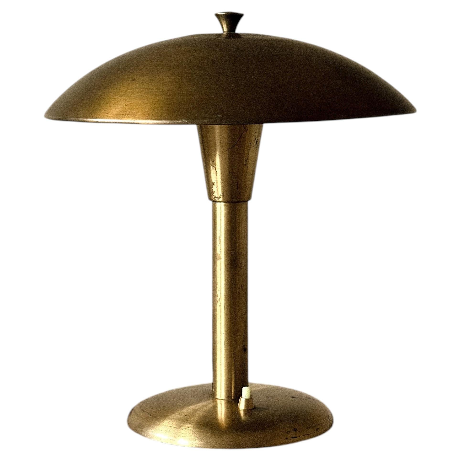 Mid-Century Brass Table Lamp with Adjustable Dome Shade, Norway c. 1950s