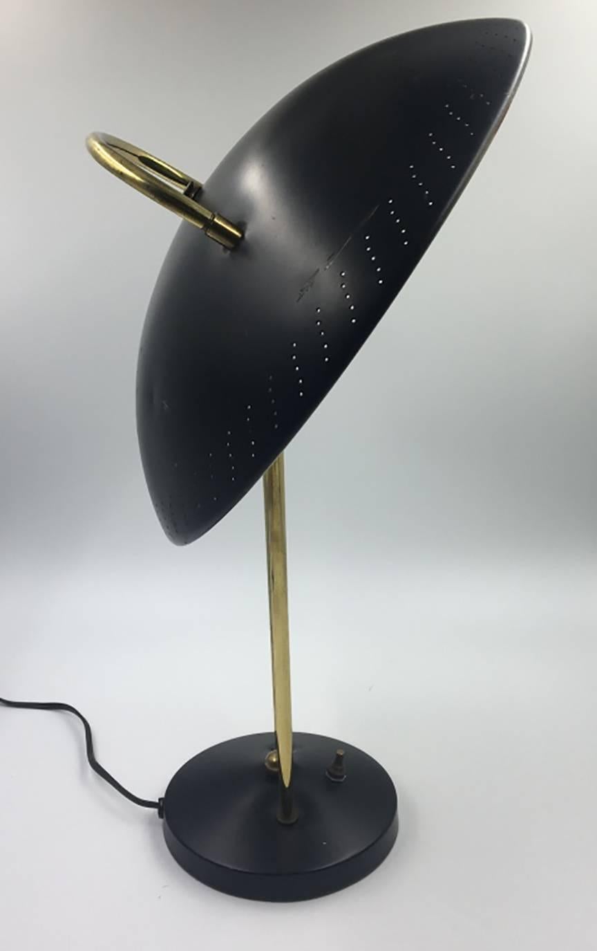 American Midcentury Brass Table Lamp with Adjustable Perforated Shade