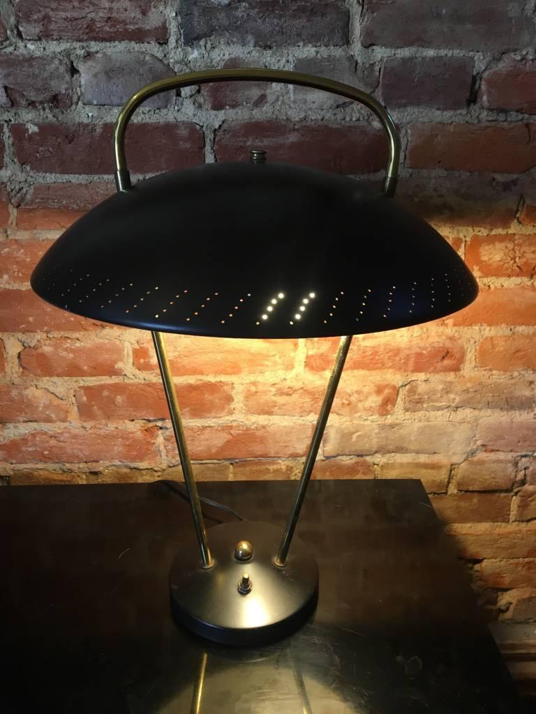Midcentury Brass Table Lamp with Adjustable Perforated Shade 1