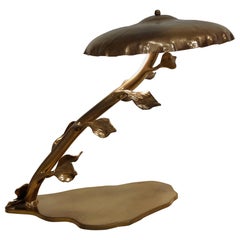 Mid Century Brass Table Lamp with Leafs, 1970s