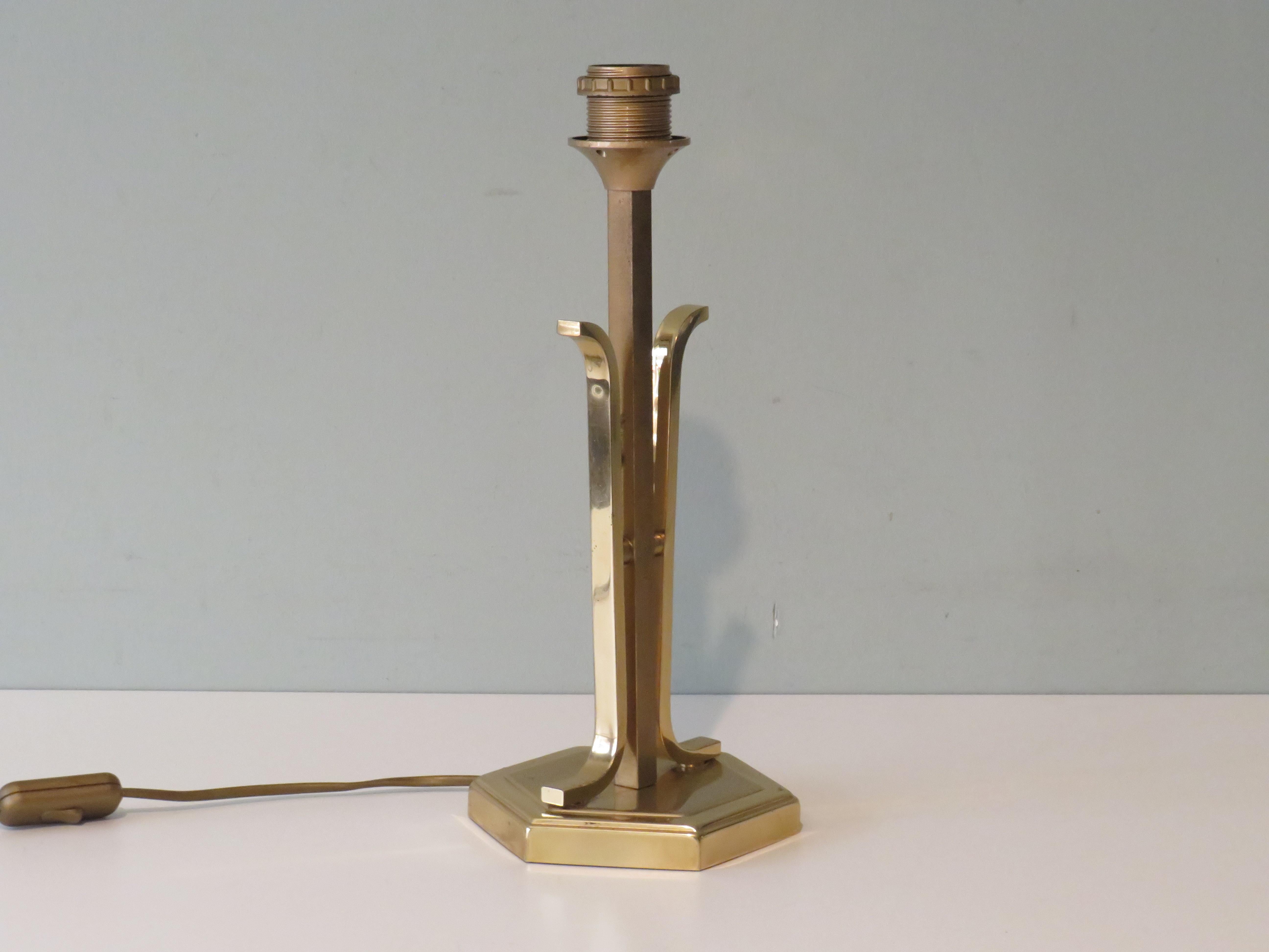 Belgian Midcentury Brass Table Lamp with New Custom Lampshade For Sale