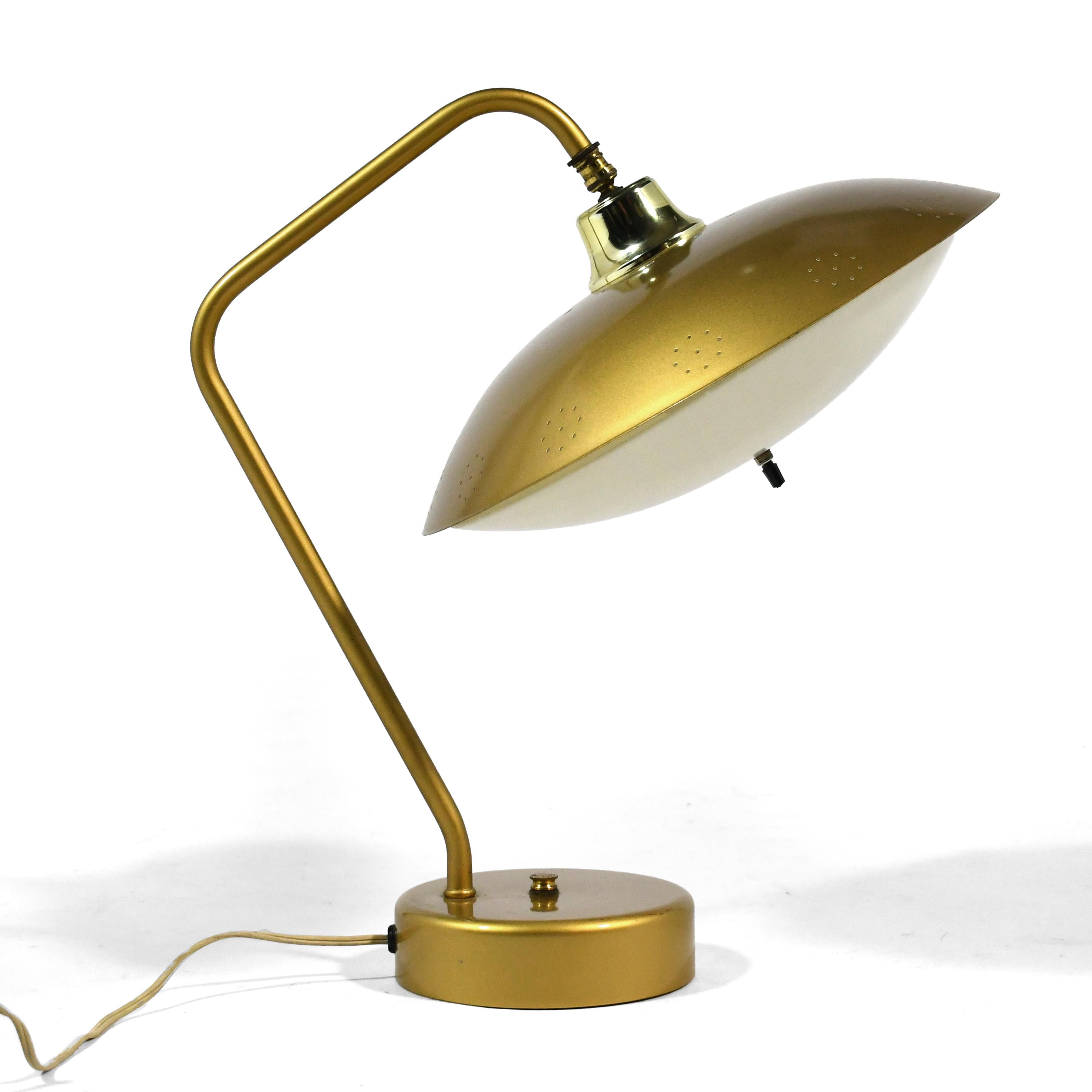 Mid-Century Brass Table Lamp with Perforated Shade 4