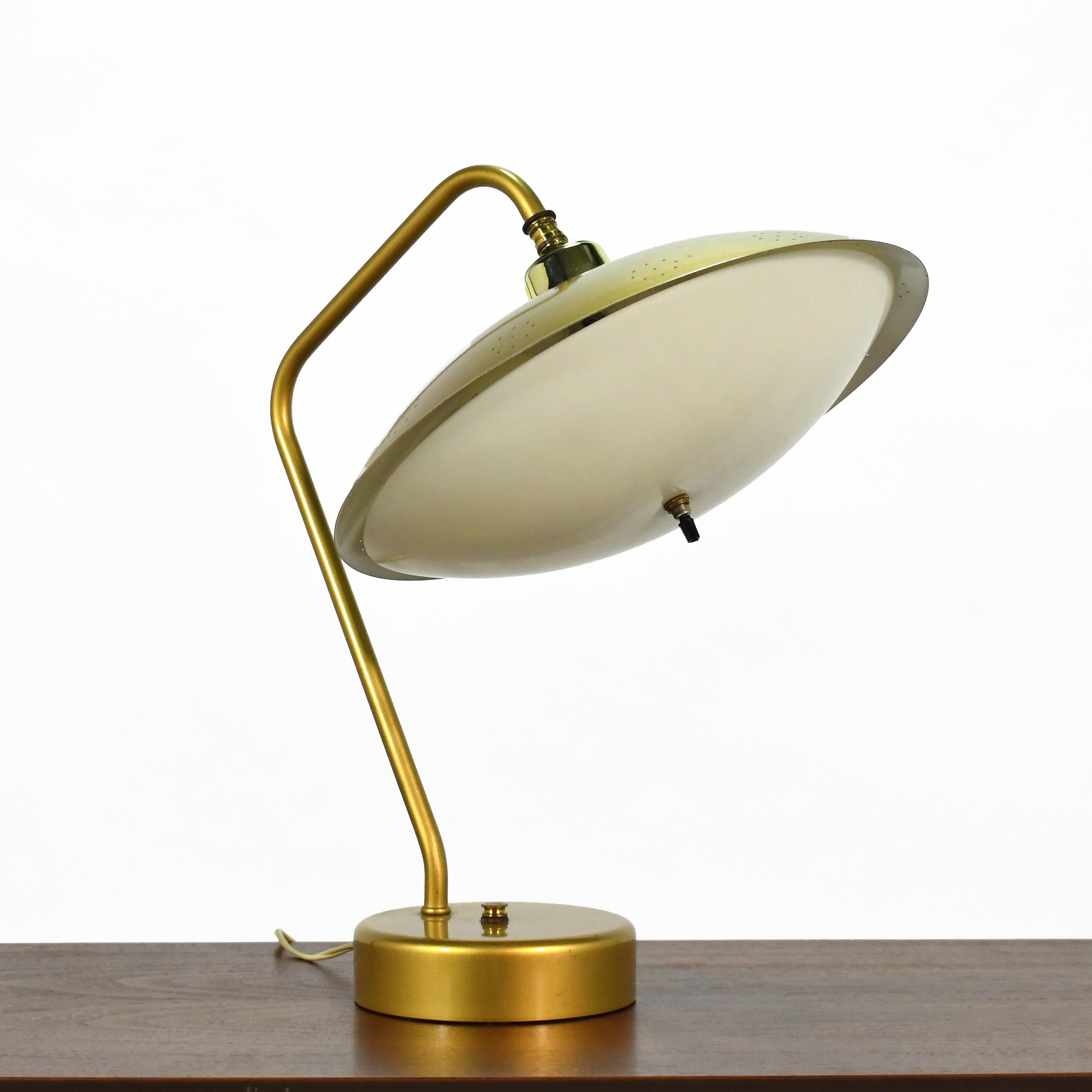 Mid-Century Brass Table Lamp with Perforated Shade 5